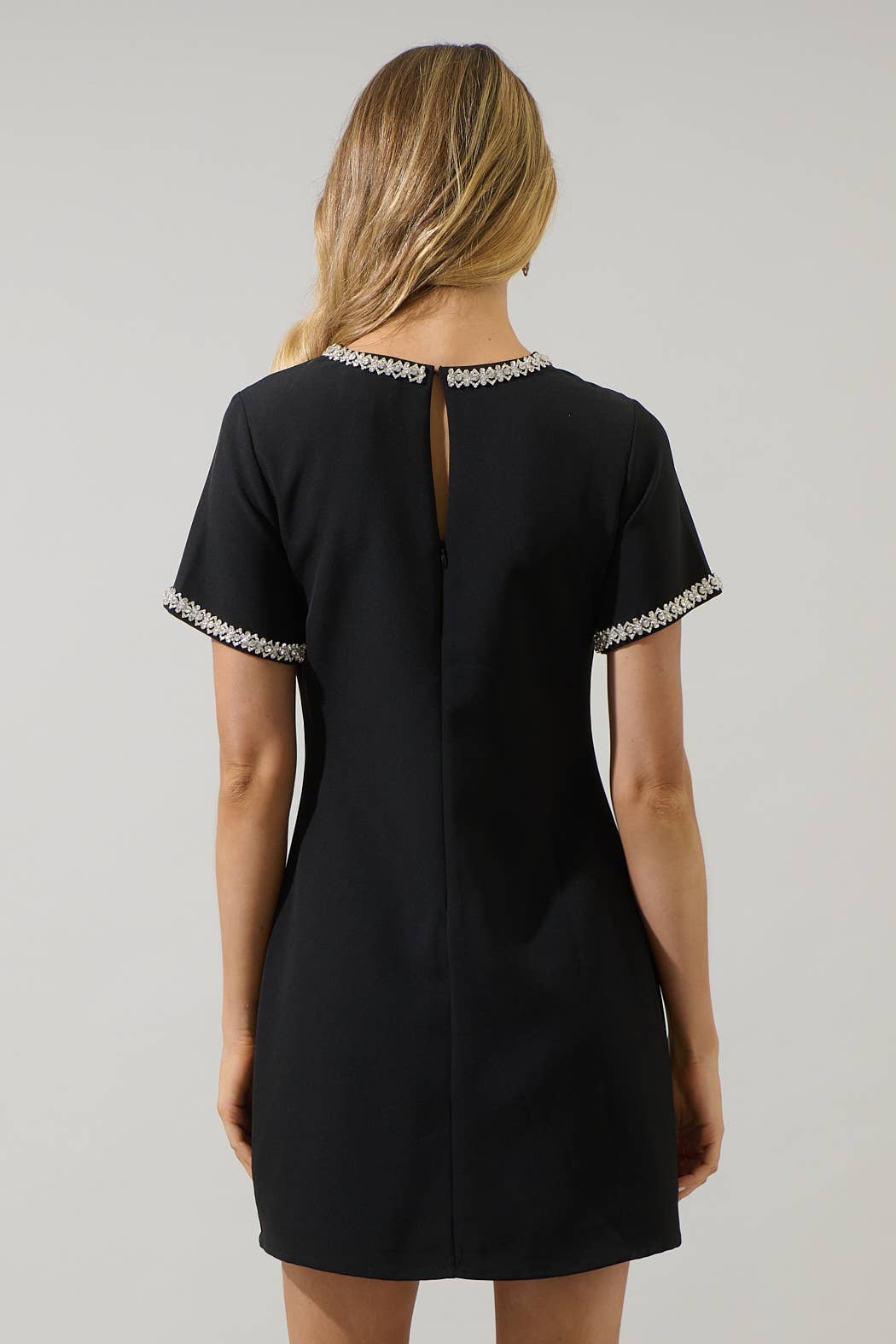 Kaitlyn Rhinestone Shift Mini Dress