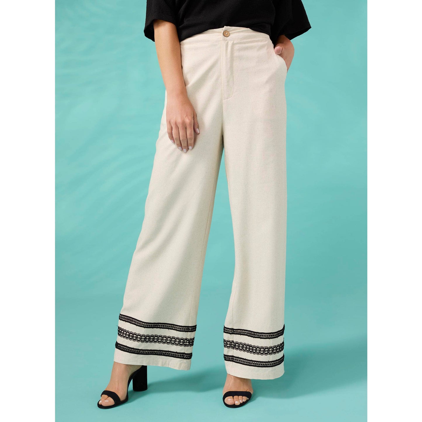 Isabelle Linen Pant with Crochet Trim