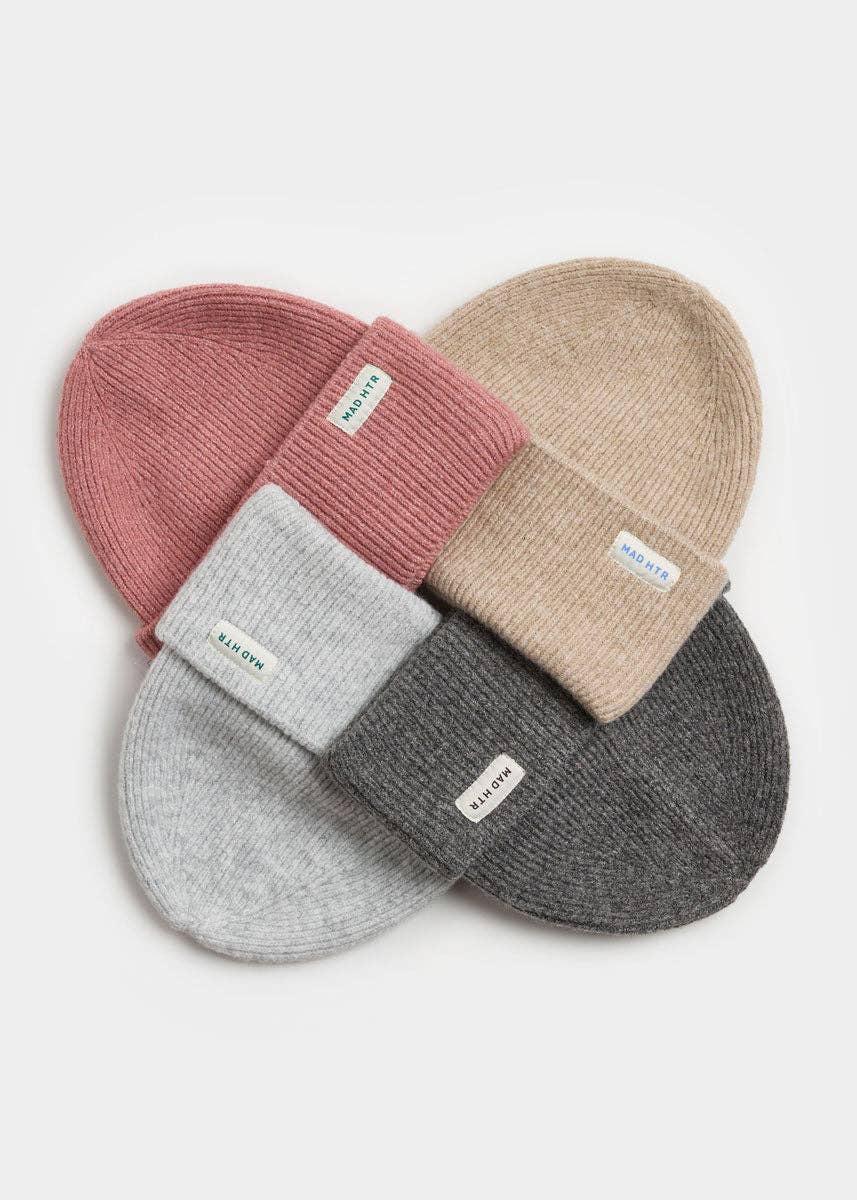 Adult Mad Hatter Ribbed Knit Beanie - Heather Taupe