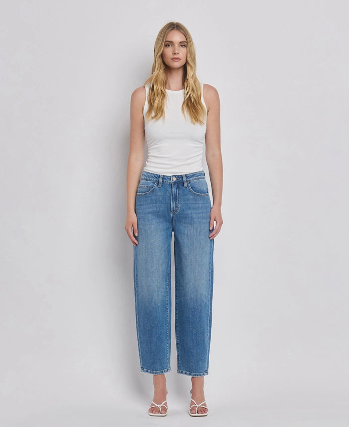 High rise barrel jeans