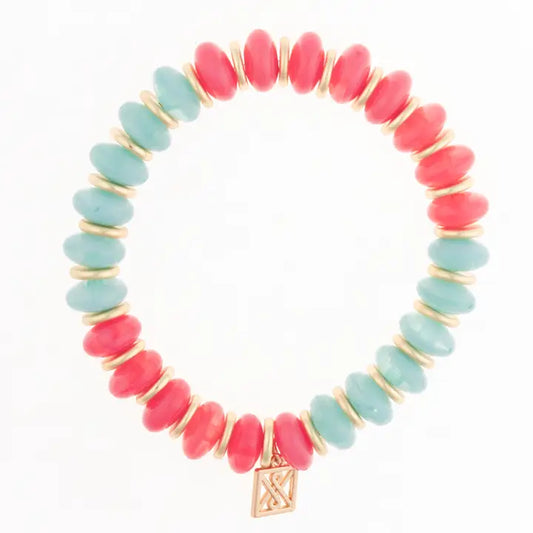 coral and blue bead bracelet