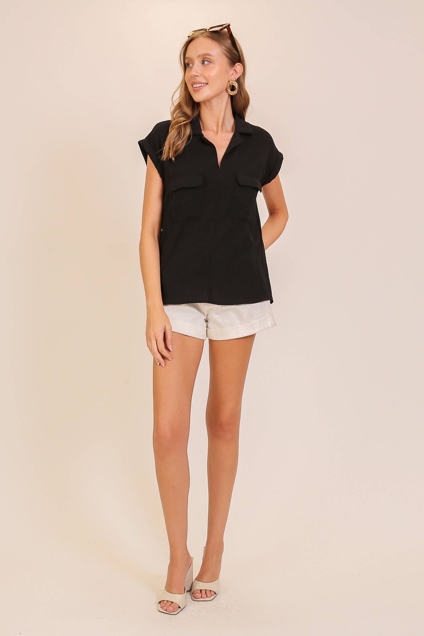 Carmen Collared Blouse with Pockets