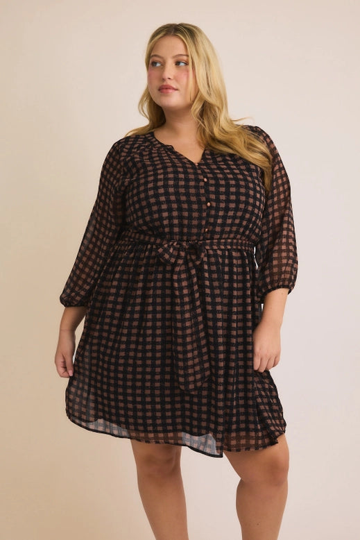 Stacey Long Sleeve Checkered Dress