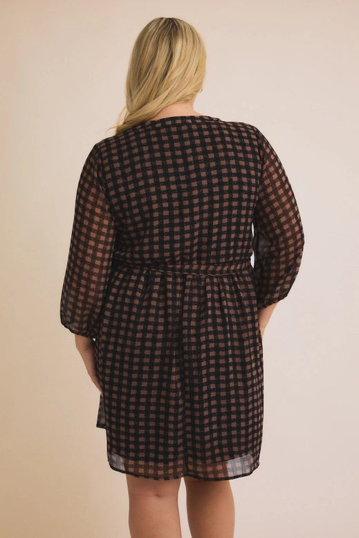 Stacey Long Sleeve Checkered Dress