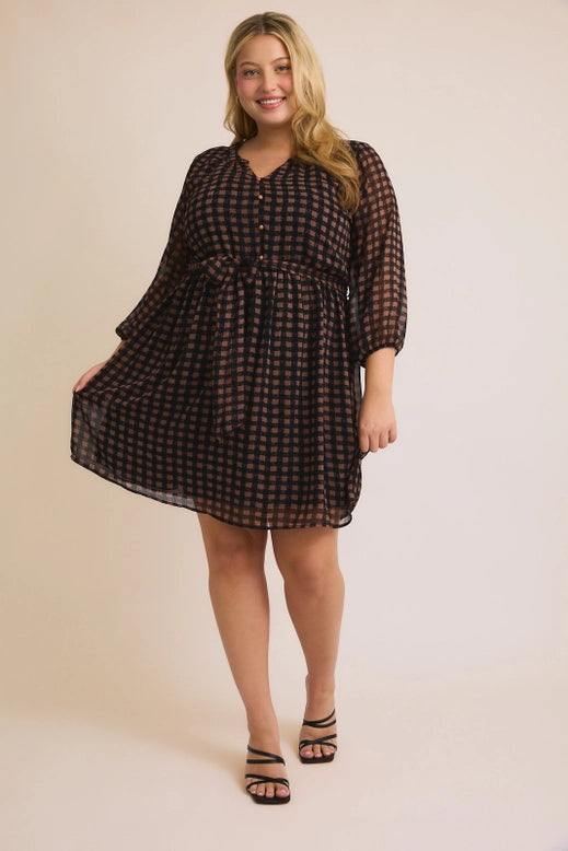 Stacey Long Sleeve Checkered Dress