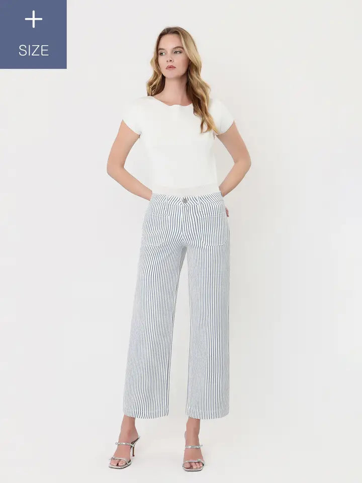 Piper Plus High Rise Patch Pocket Stripe Wide Leg Jean