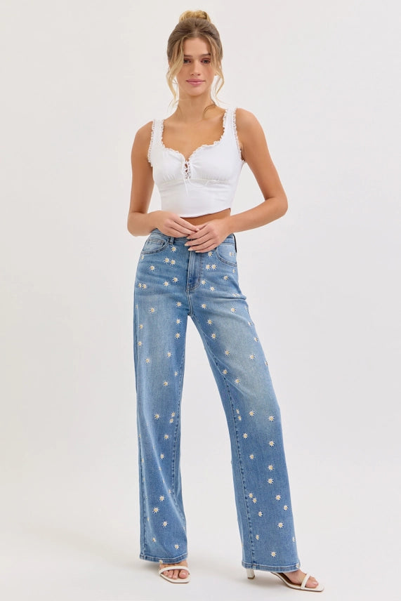 Hannah High Rise Embroidered Wide Leg