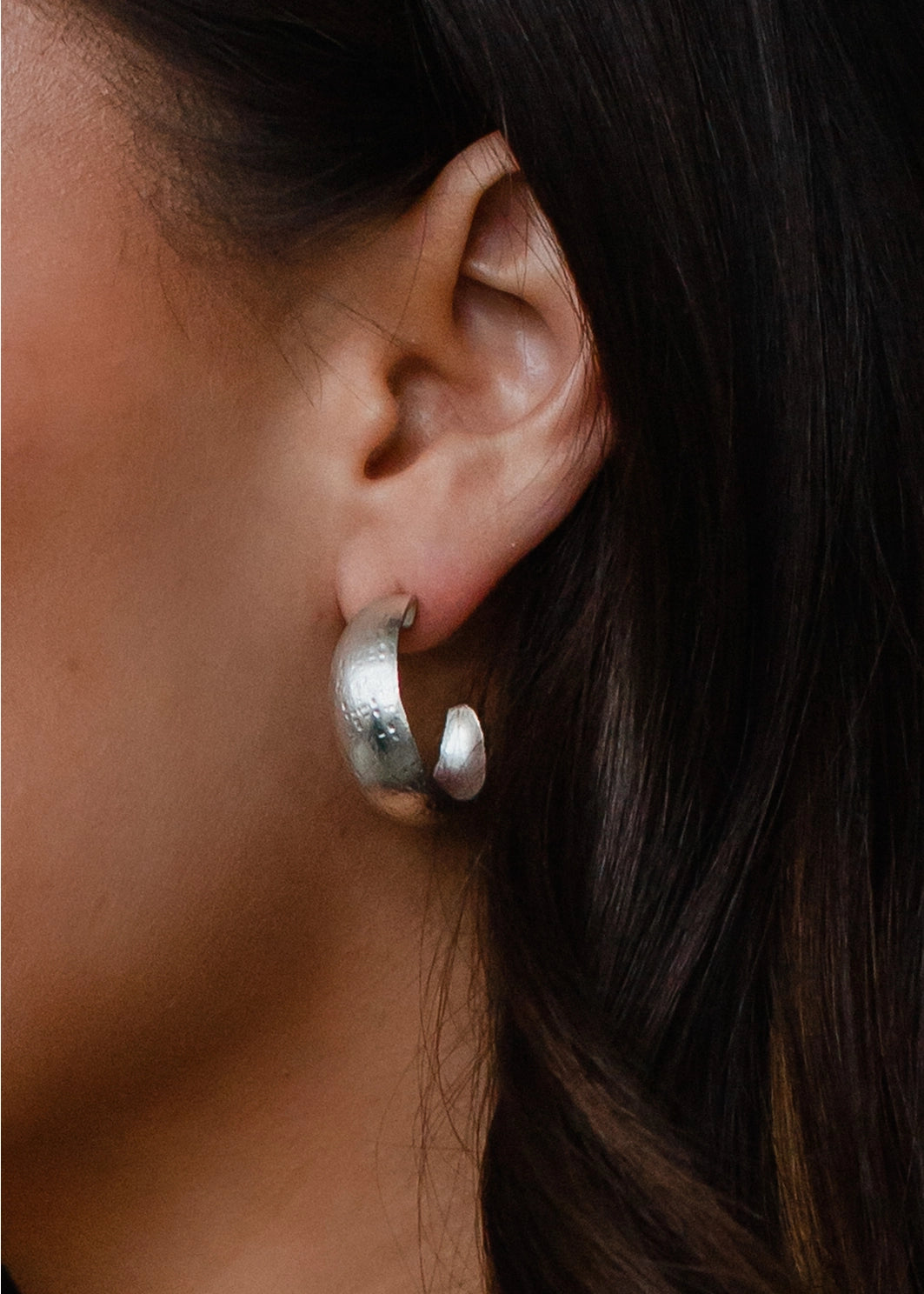 Silver Textured Hoops