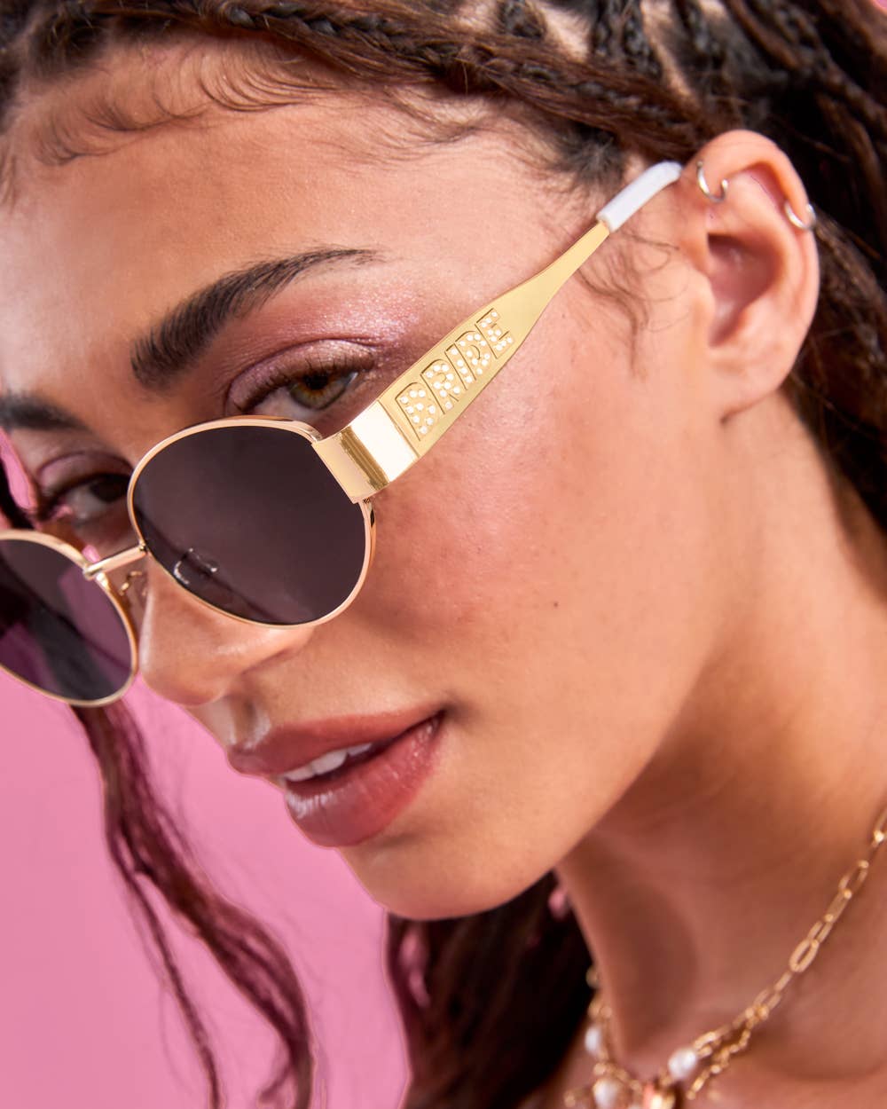 Gold Metal Bride Sunglasses | gold bride pearl bachelorette