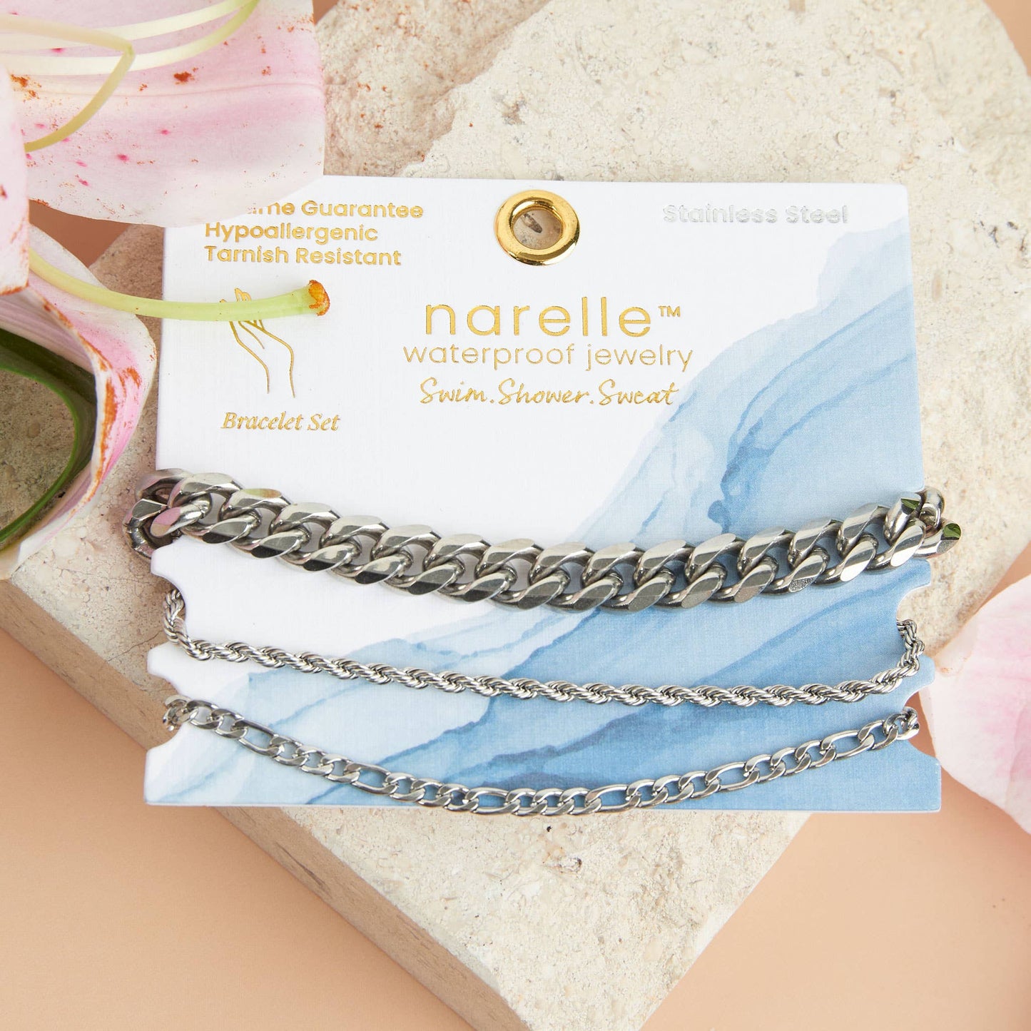 Waterproof Bracelets Narelle Figaro Chain Trio Set