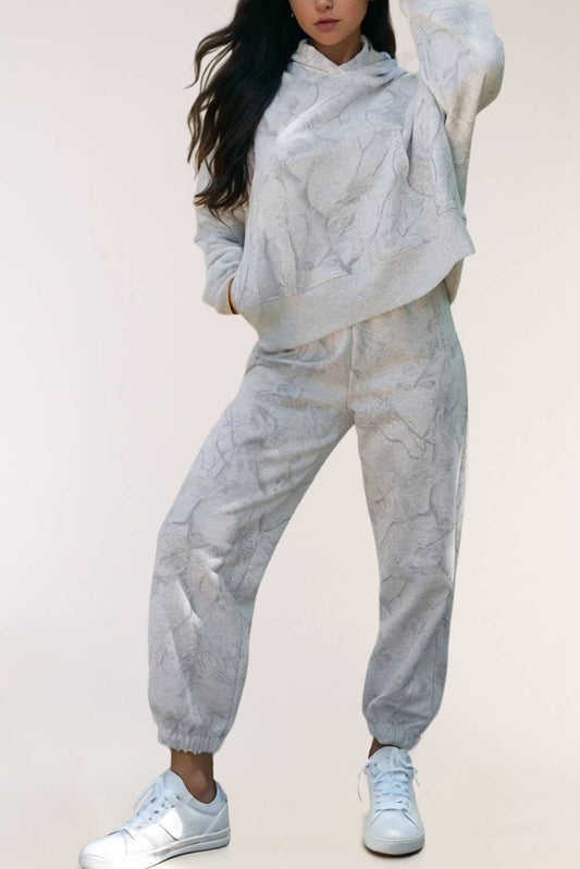 Abstract Print Loose Drop Sleeve Hoodie and Pants Set