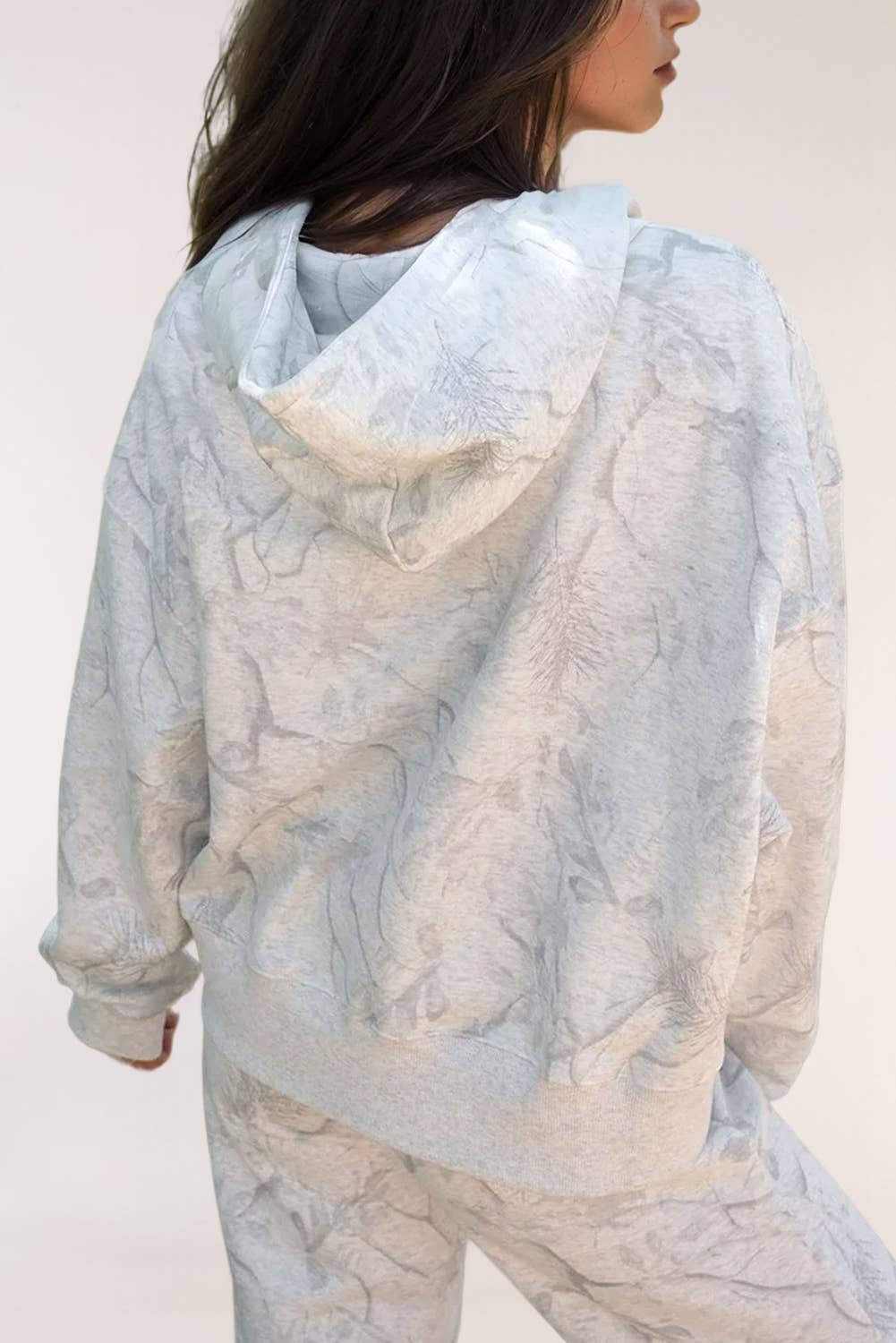 Abstract Print Loose Drop Sleeve Hoodie and Pants Set