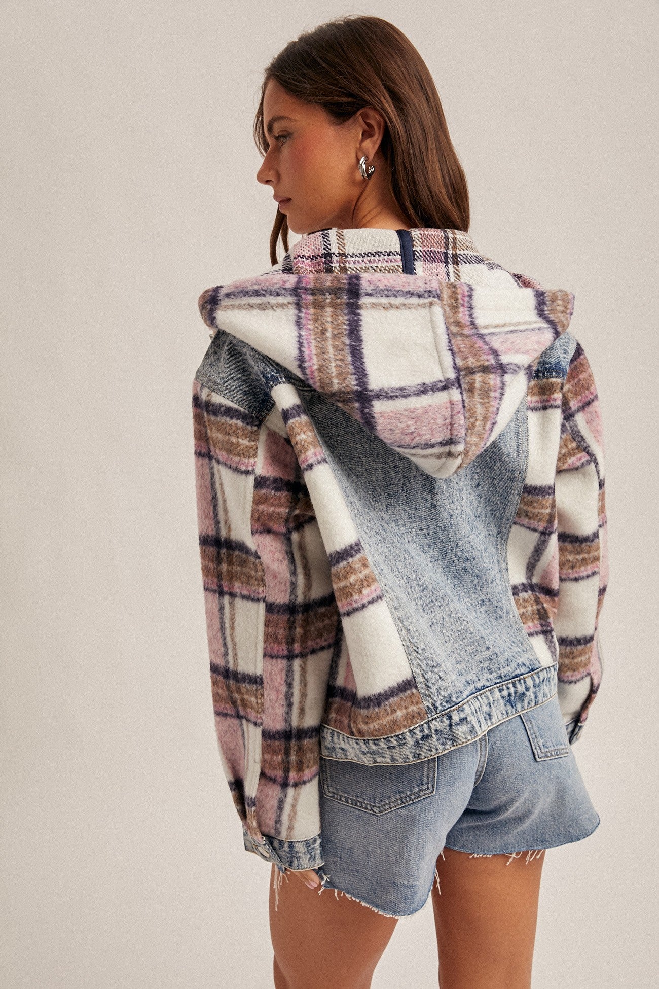 Brushed Plaid Hooded Jacket
