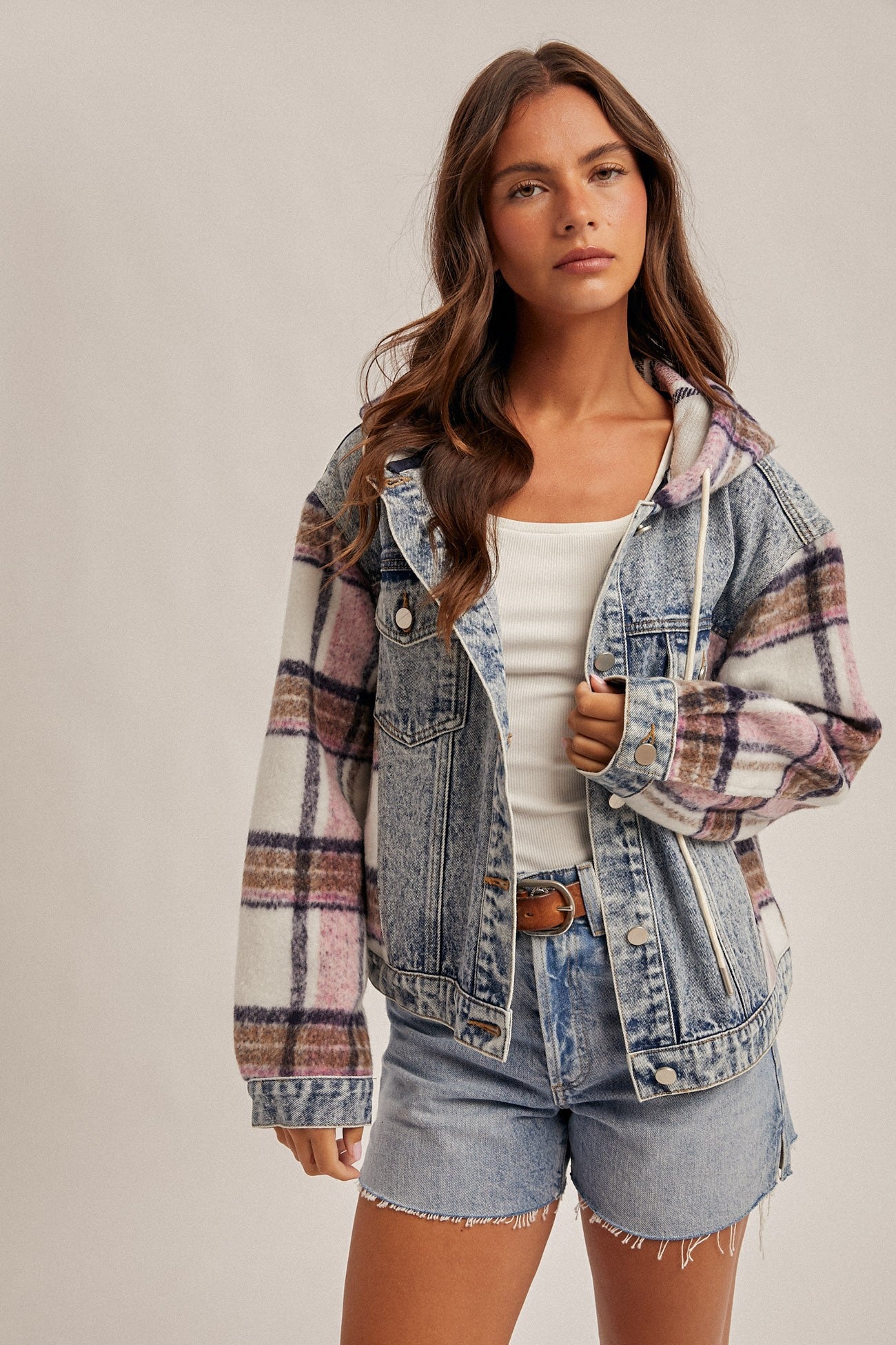 Brushed Plaid Hooded Jacket