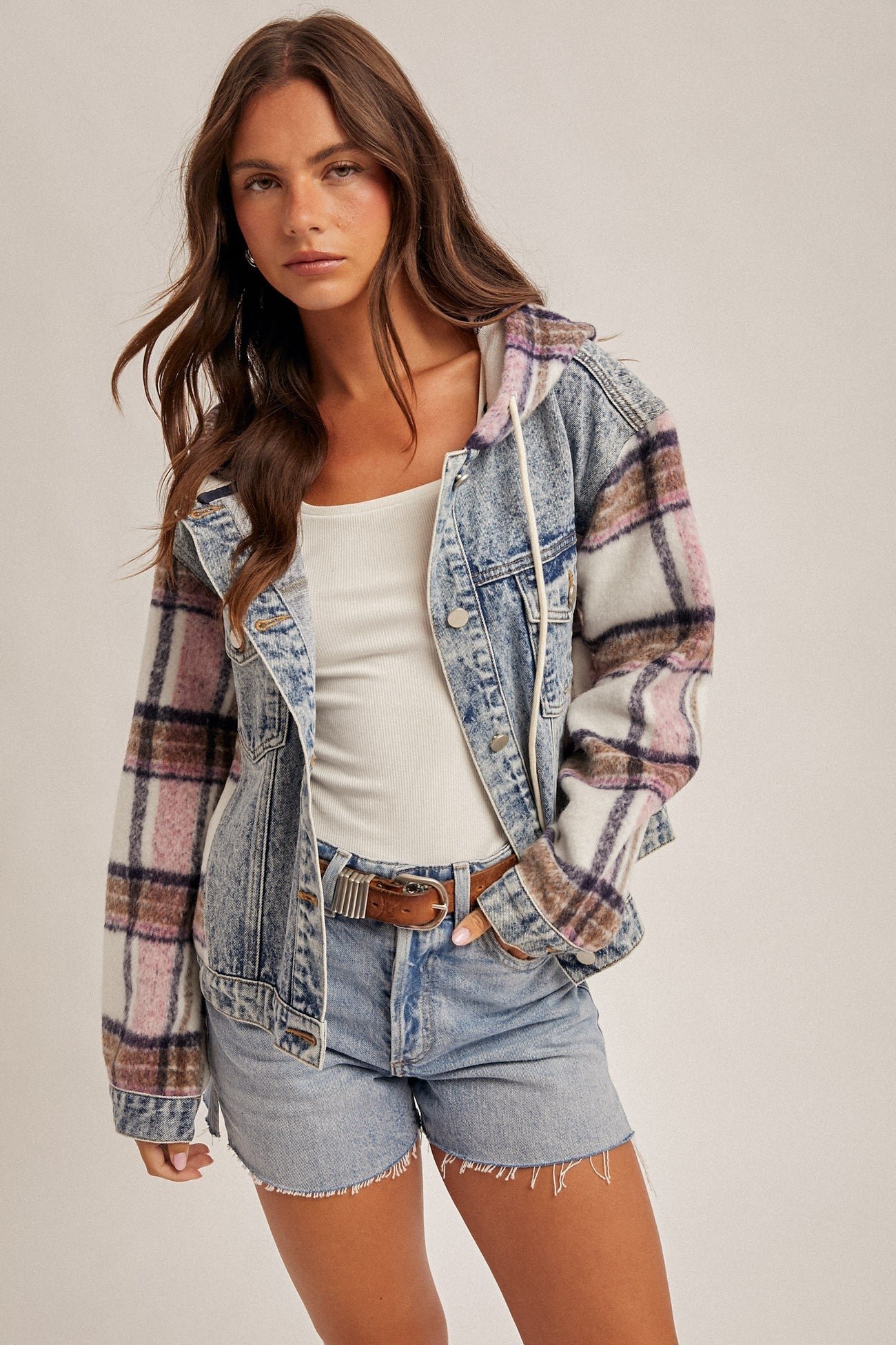 Brushed Plaid Hooded Jacket