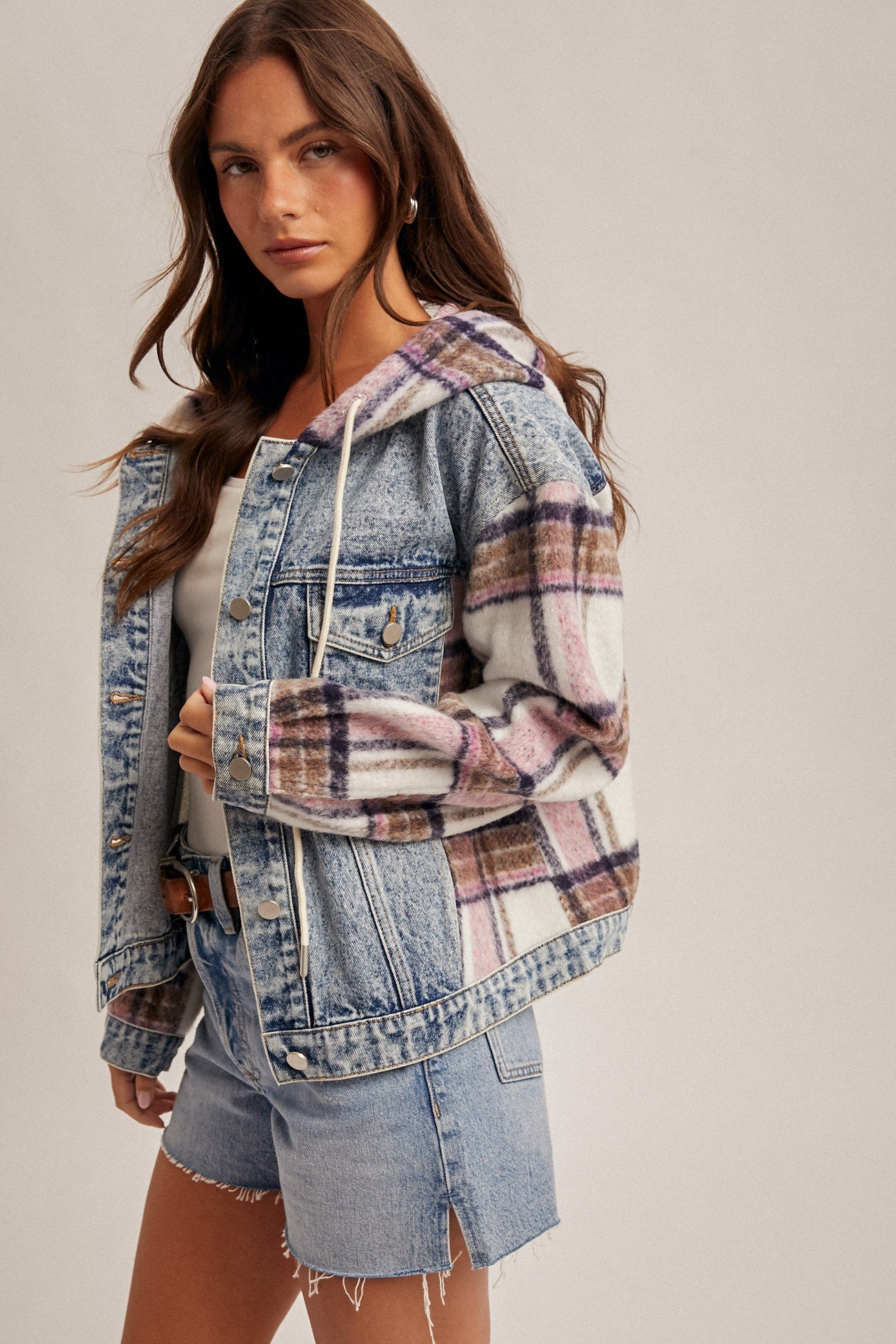 Brushed Plaid Hooded Jacket