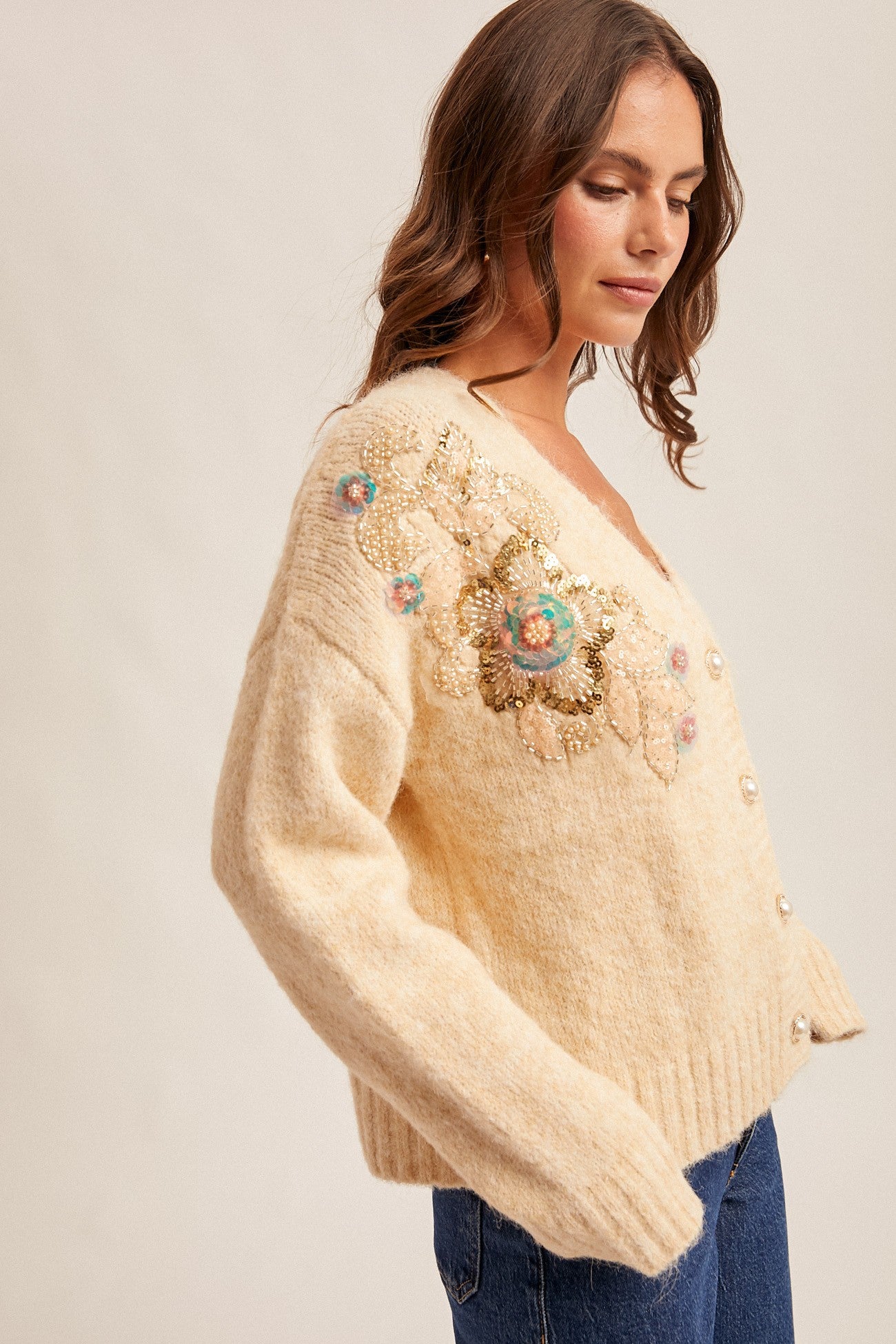 Sequin Button Down Cardigan