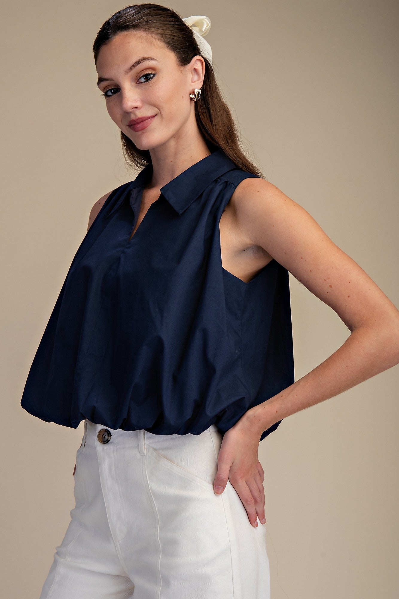 Blissa Bubble Hem Sleeveless Top