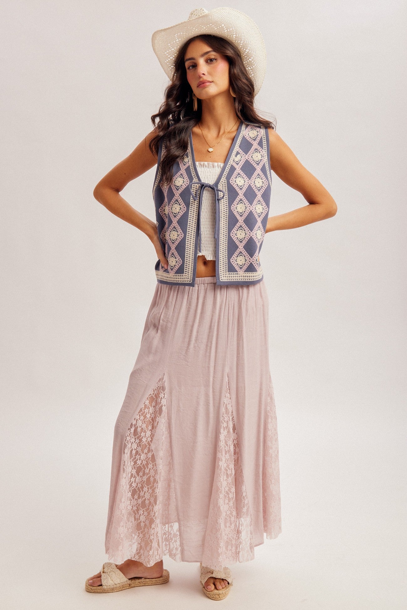 Lace Insert Maxi Dress Elastic Waist