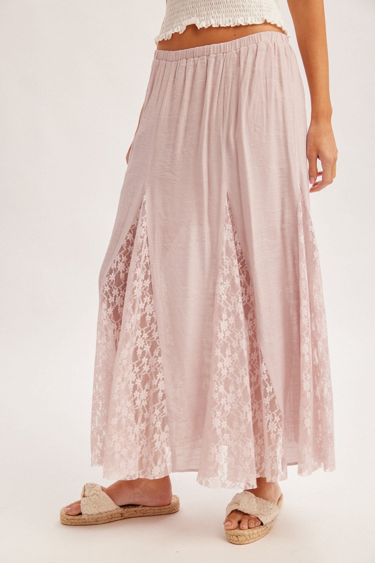 Lace Insert Maxi Dress Elastic Waist