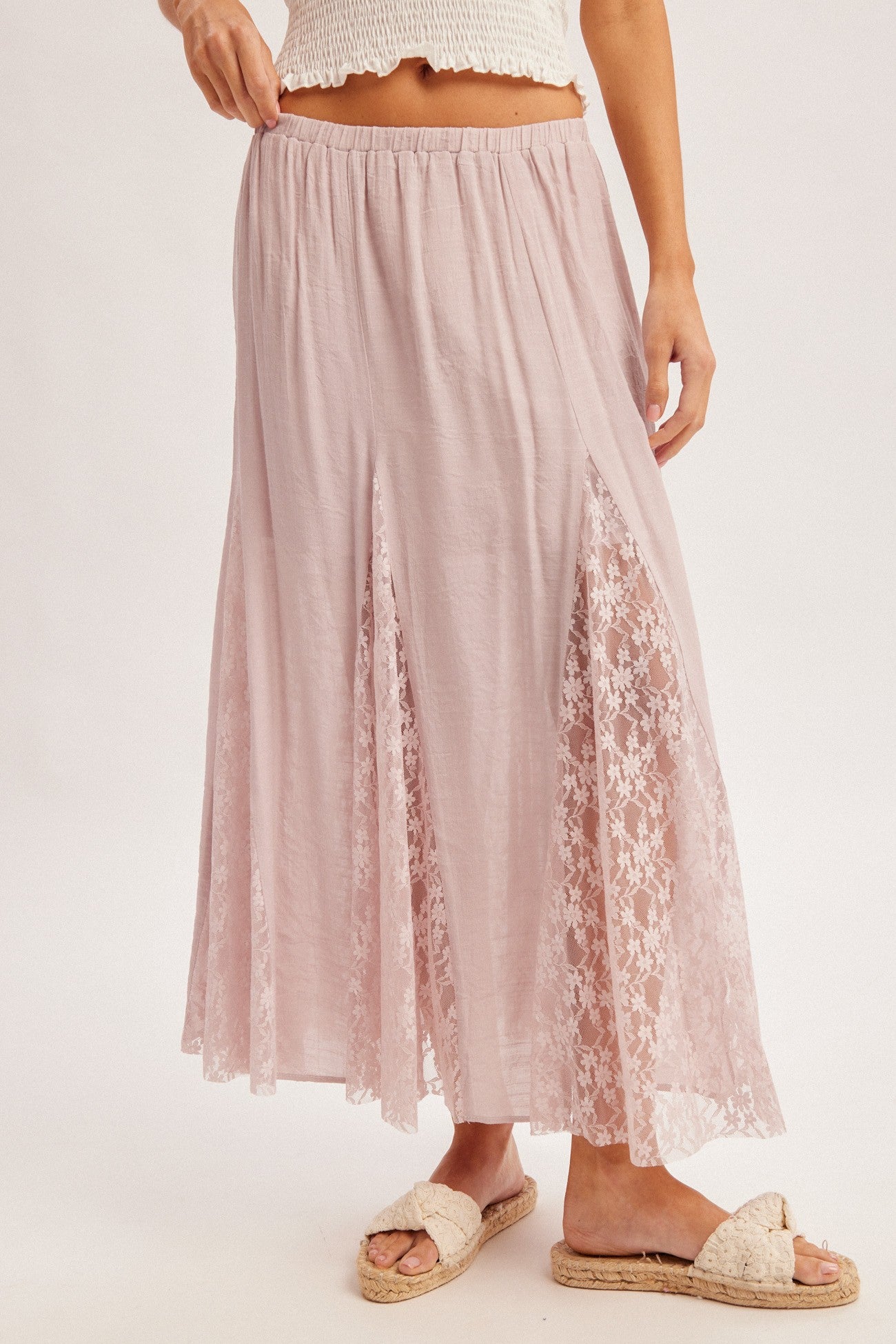 Lace Insert Maxi Dress Elastic Waist