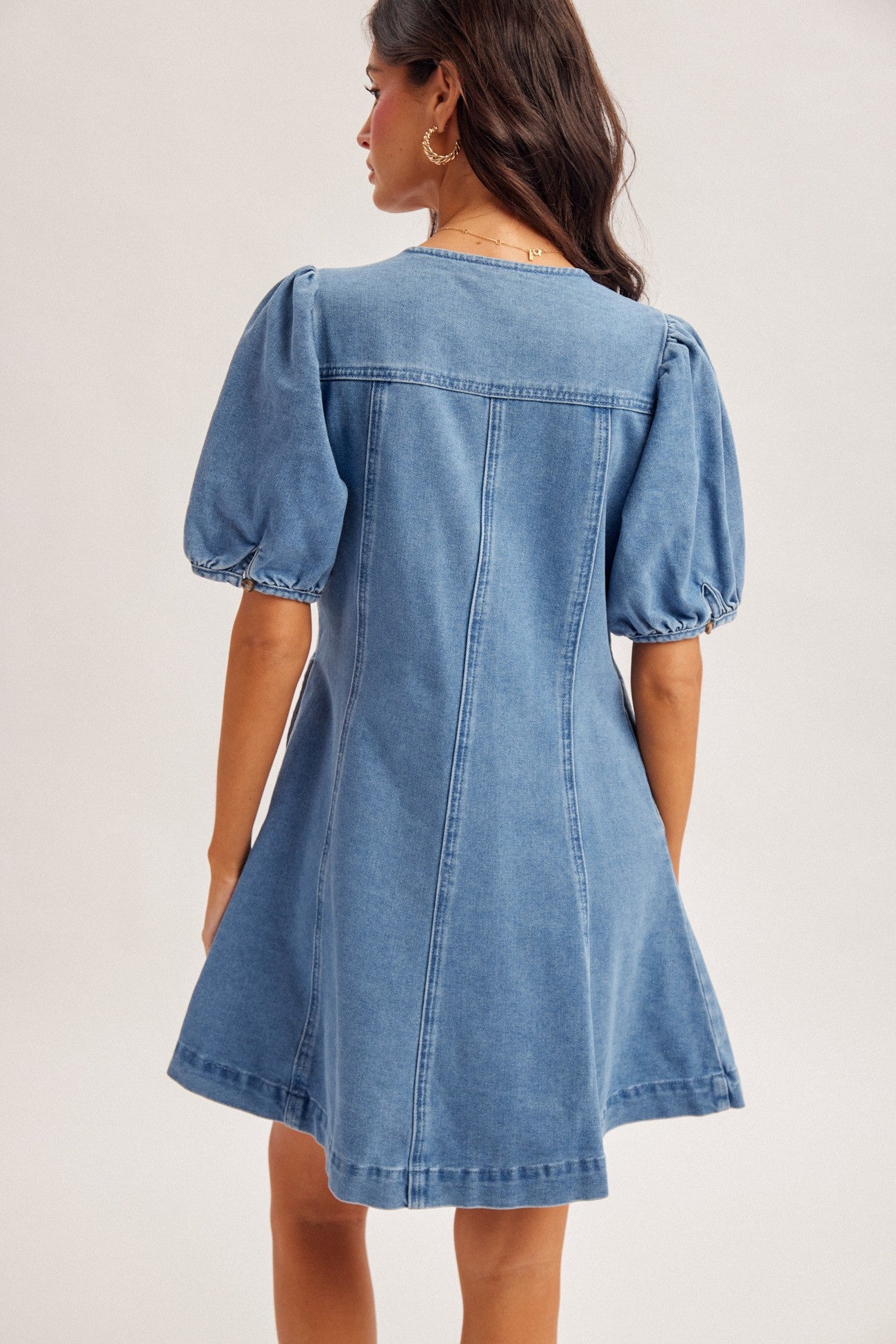 Poppy Puff Sleeve Flared Denim Dress