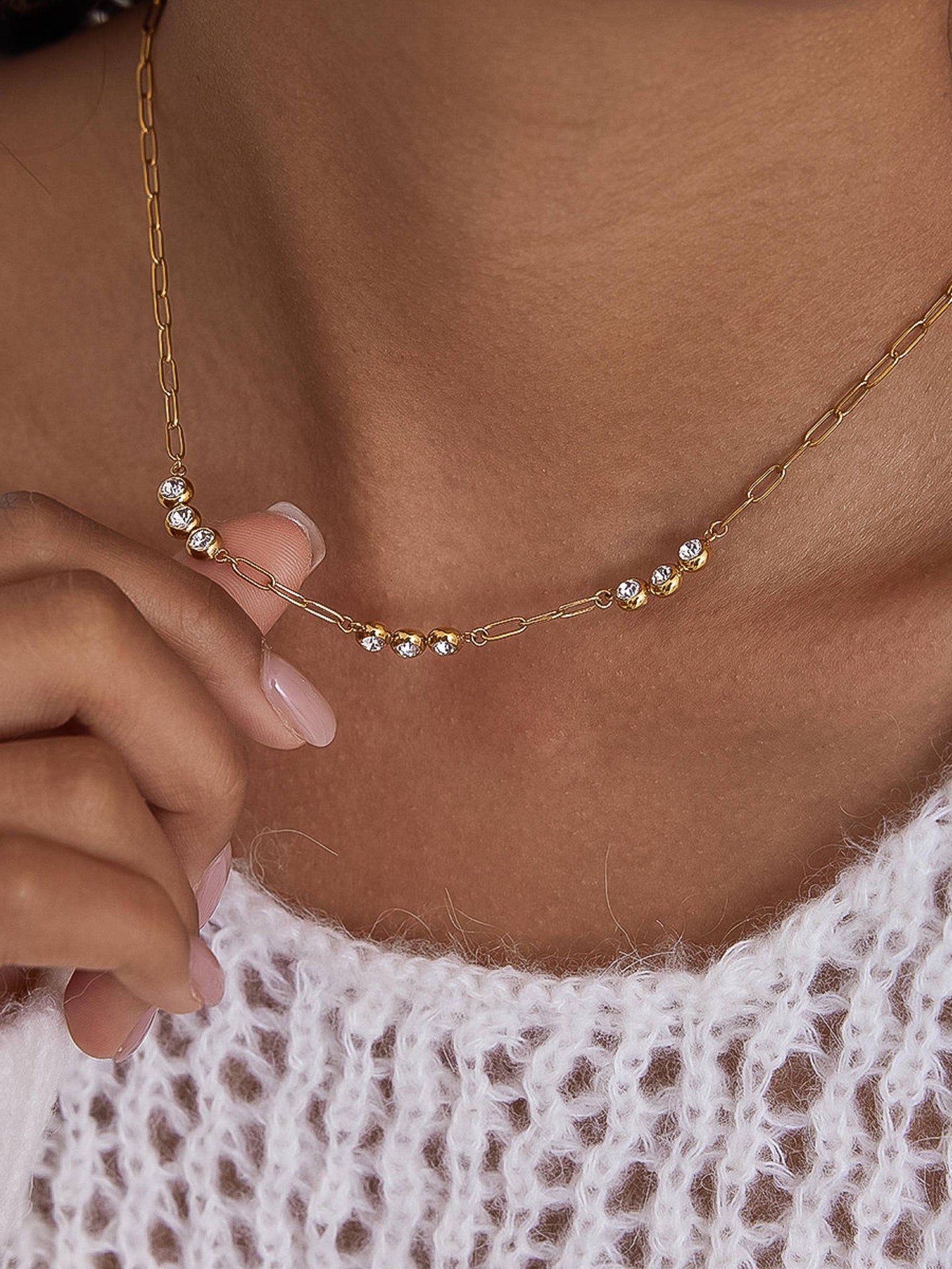 Éclaire 18K Gold Non-Tarnish CZ Station Chain Necklace