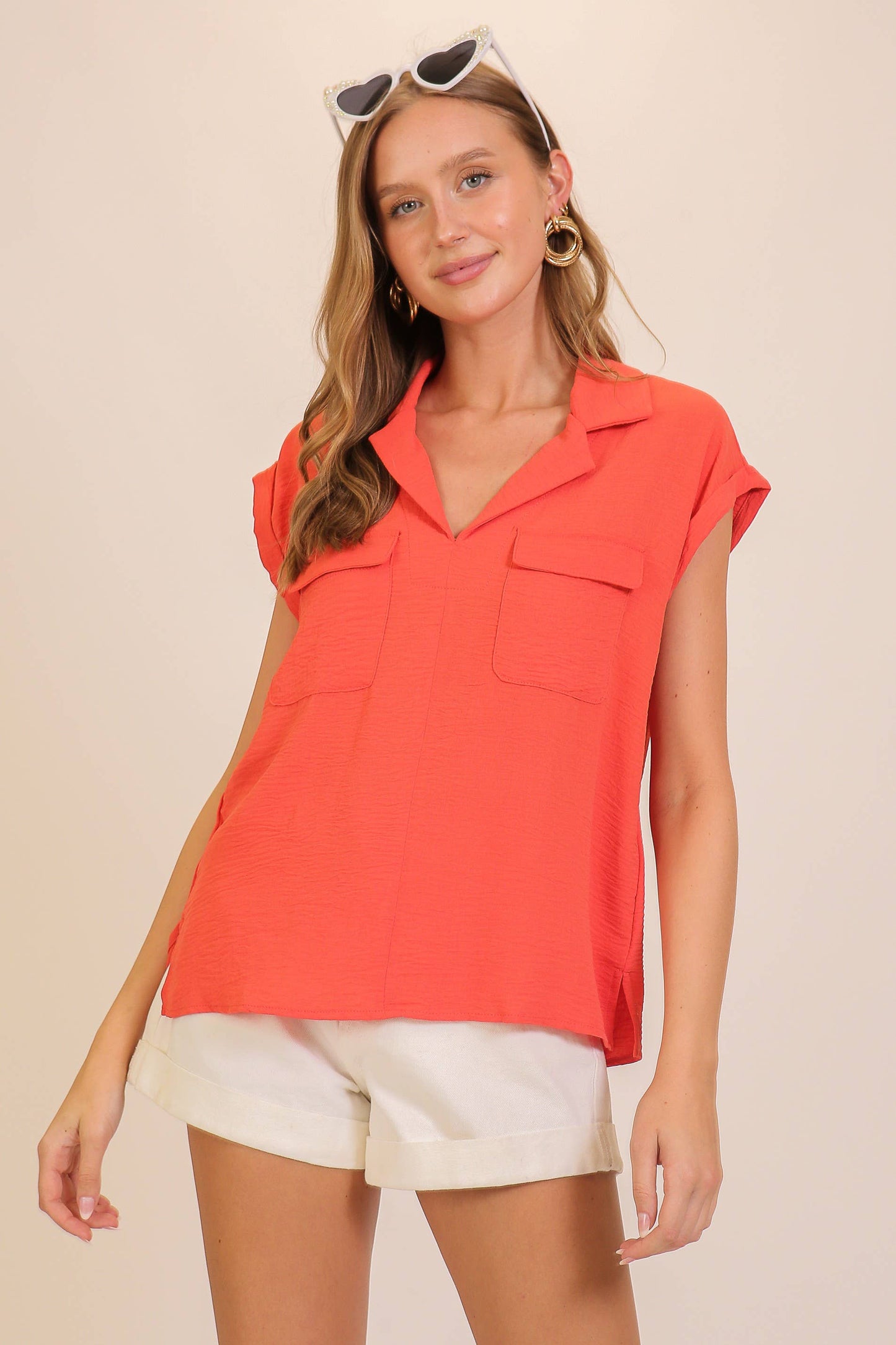 Carmen Collared Blouse with Pockets