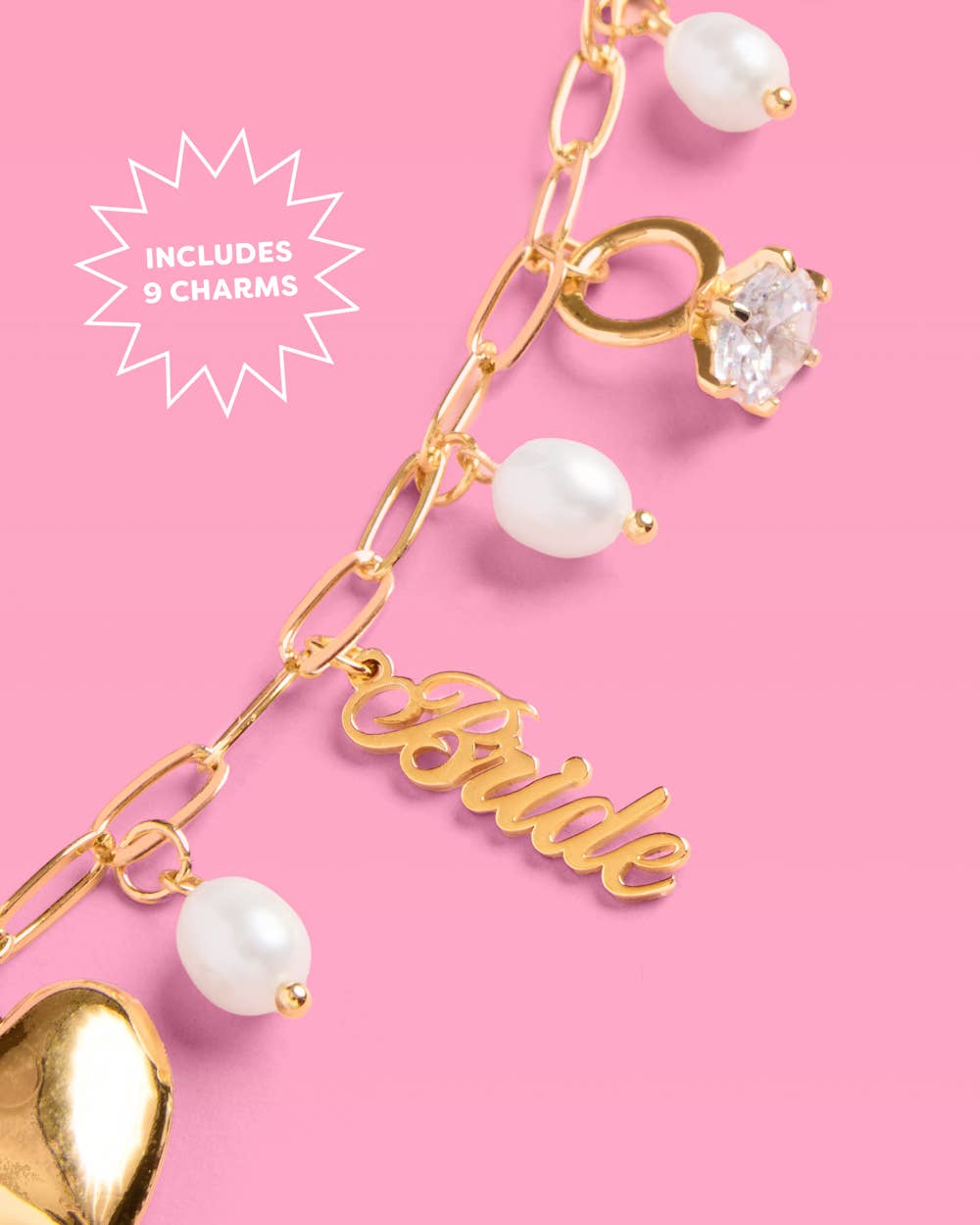 Gold Bride Charm Necklace | Bridal Jewelry, Bachelorette