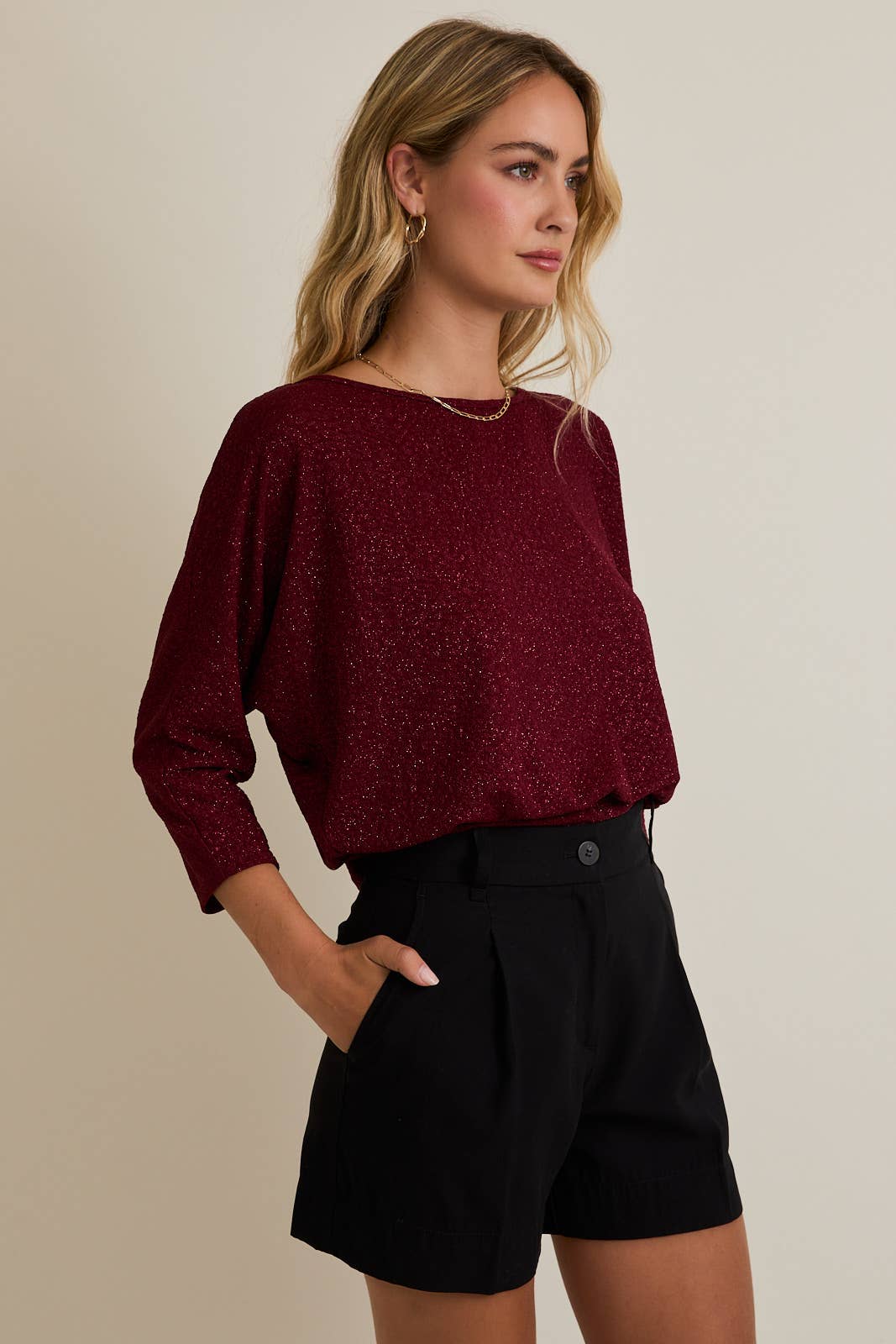 LONGSLEEVE BACK OPEN TIE LUREX TOP