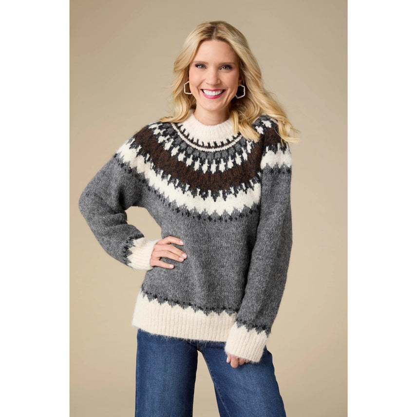Perissa Fair Isle Mock Neck Sweater
