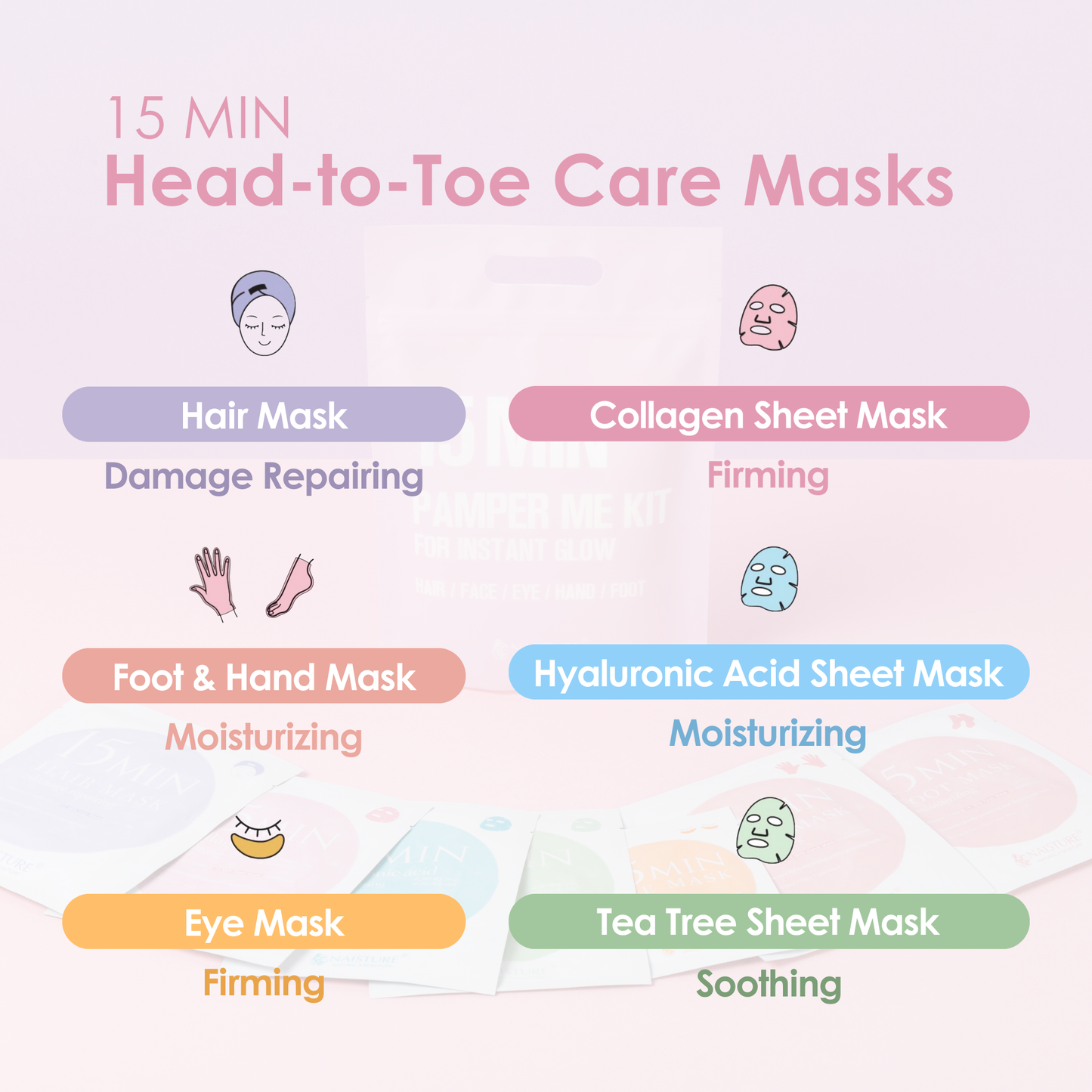 15 Min Pamper Me Kit for Skin Care & Self-Care (7 pc)