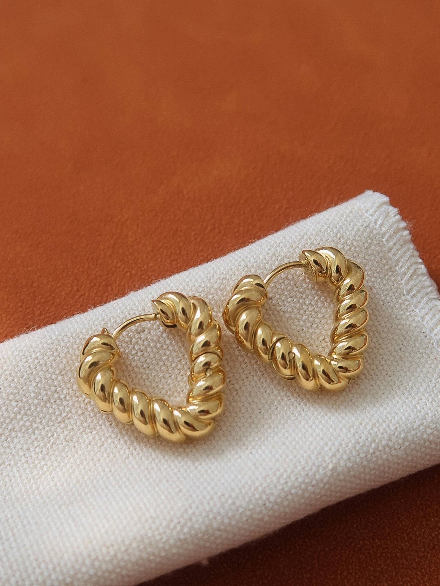 Prudence 18K Gold Non-Tarnish Twisted Heart Hoop Earrings