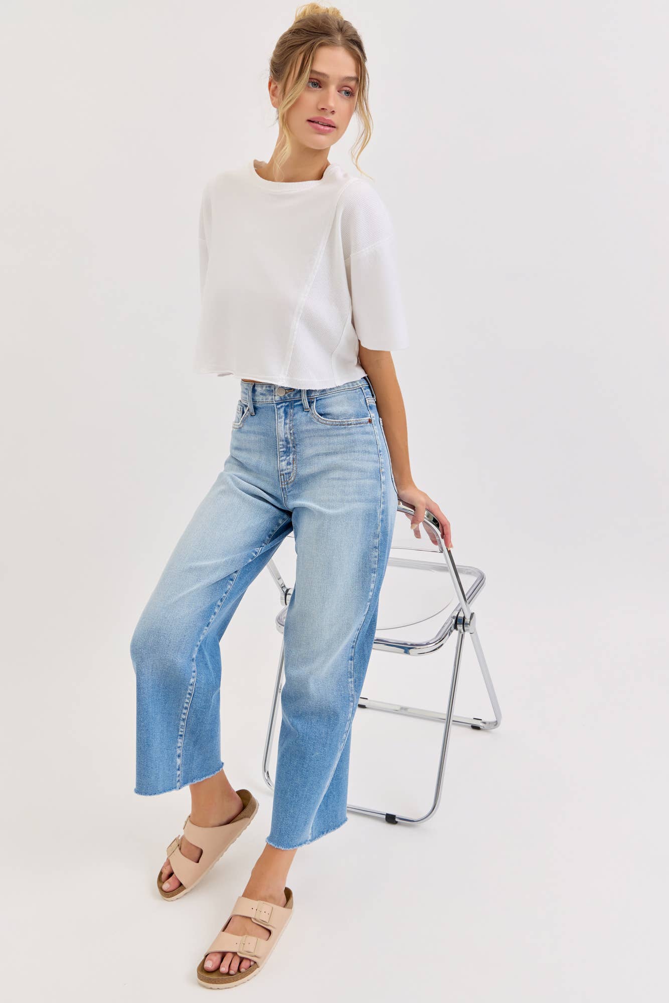Lucy High Rise Crop Wide Leg with Raw Hem