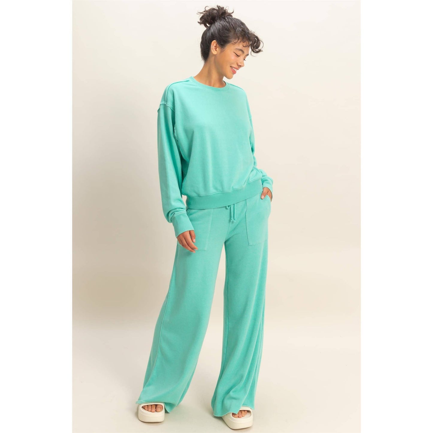Burnout French Terry Wide-Leg Pants