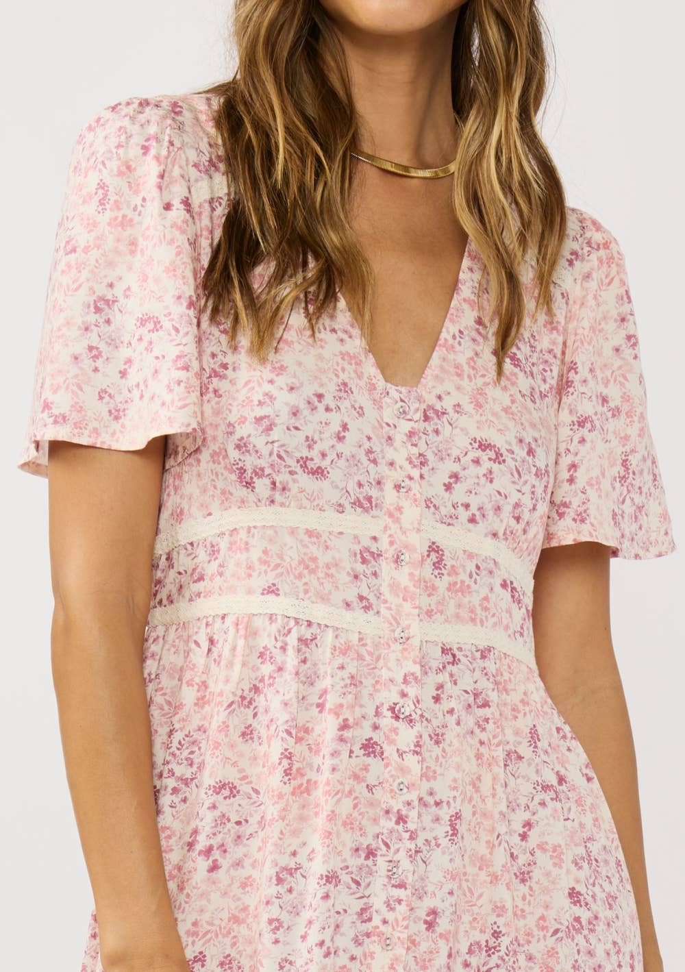 Floral Lace Trim Midi Dress