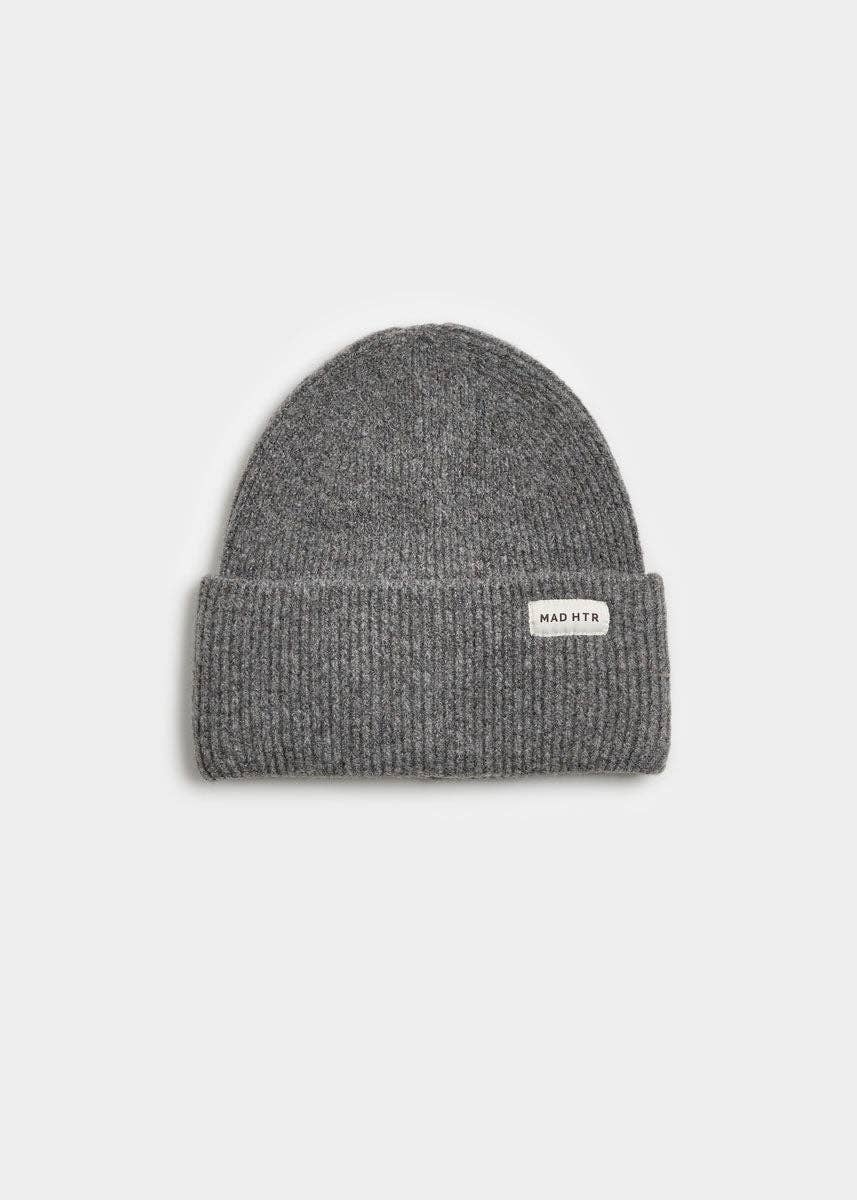 Adult Mad Hatter Ribbed Knit Beanie - Heather Charcoal Grey