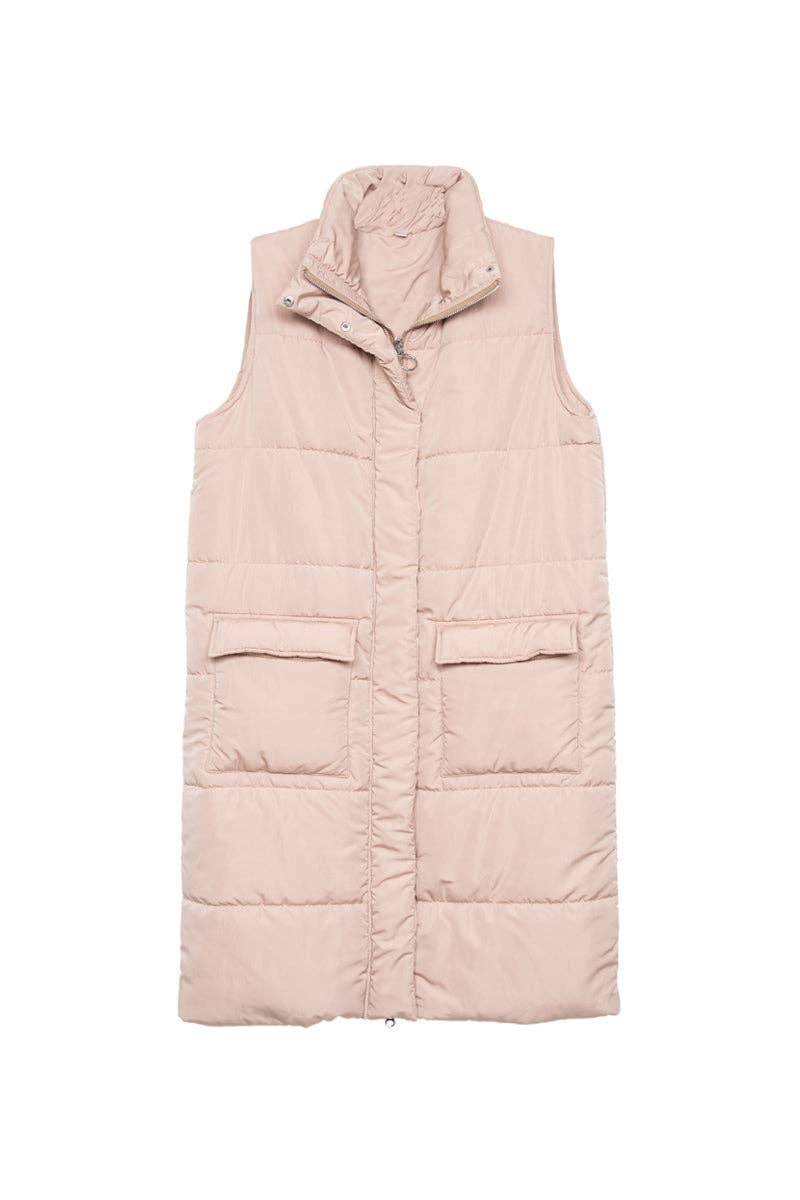 Long Puffer Wholesale Vests (Tan)