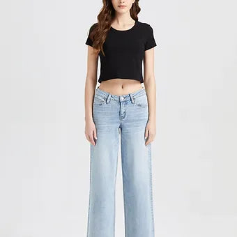Kendall Mid-Rise Wide Leg Jeans