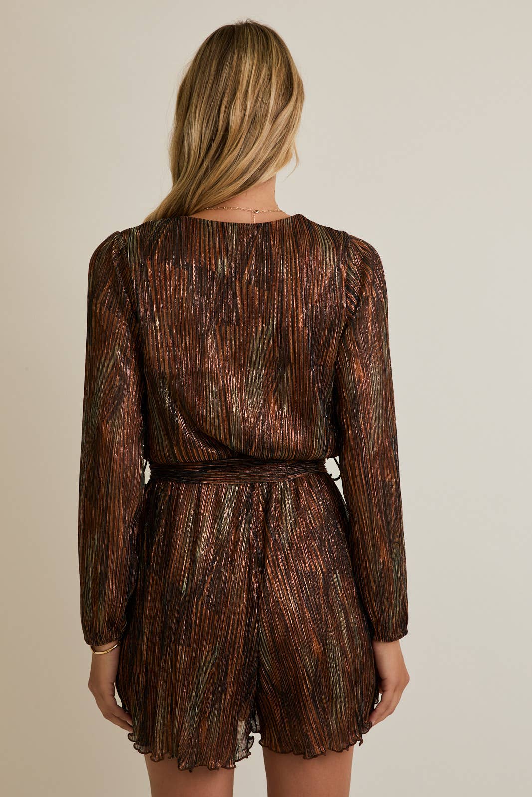 SURPLICE LONG SLEEVE WAIST TIE ROMPER