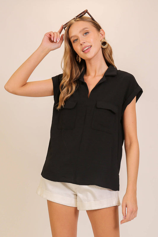 Carmen Collared Blouse with Pockets