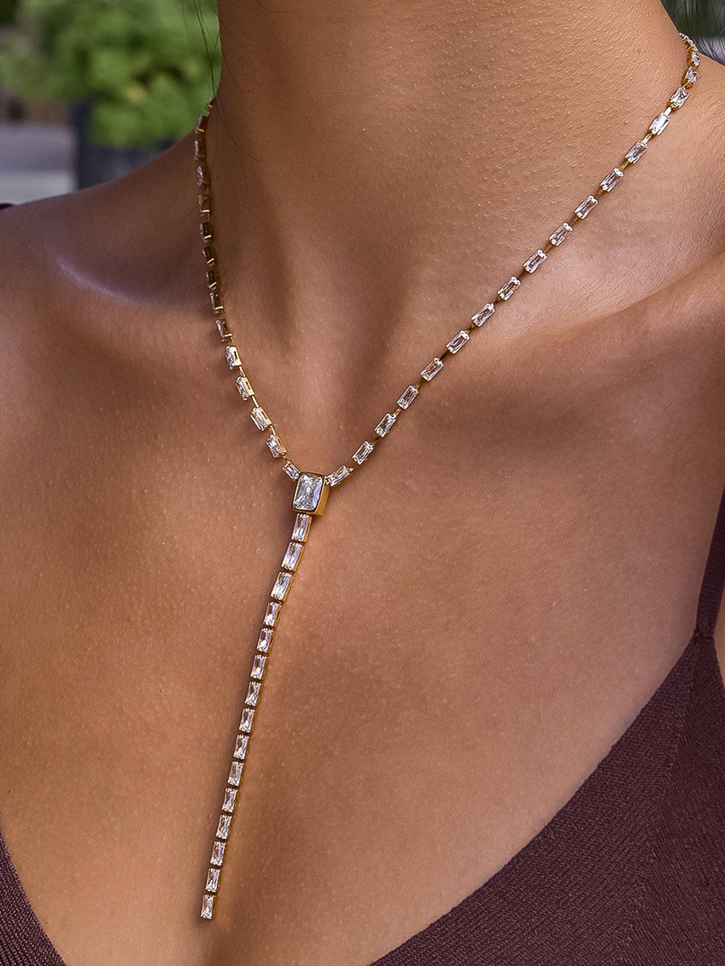 Cieline 18K Gold Non-Tarnish CZ Lariat Necklace