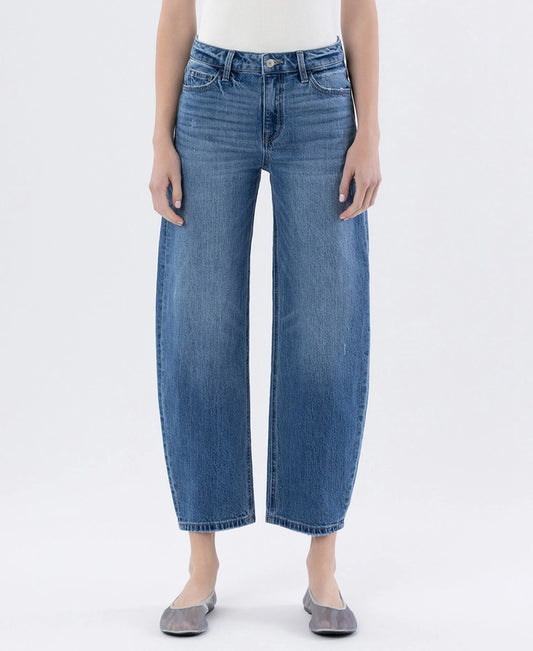 high rise barrel jeans