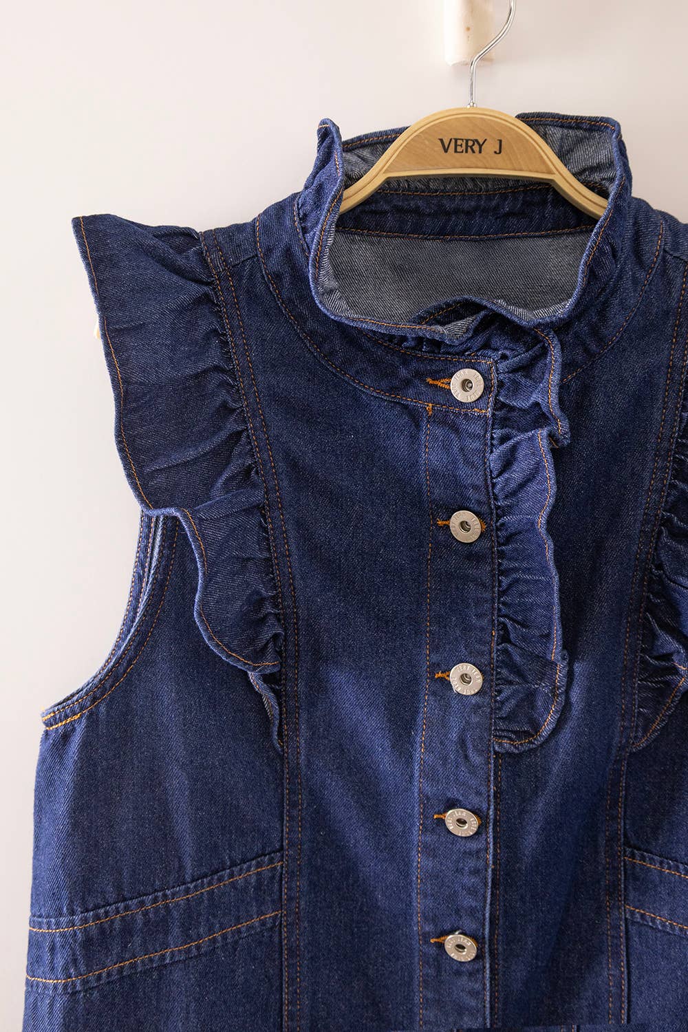 Ruffle Washed Denim Vest