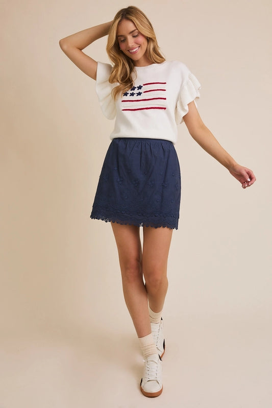 Navy embroidered skirt