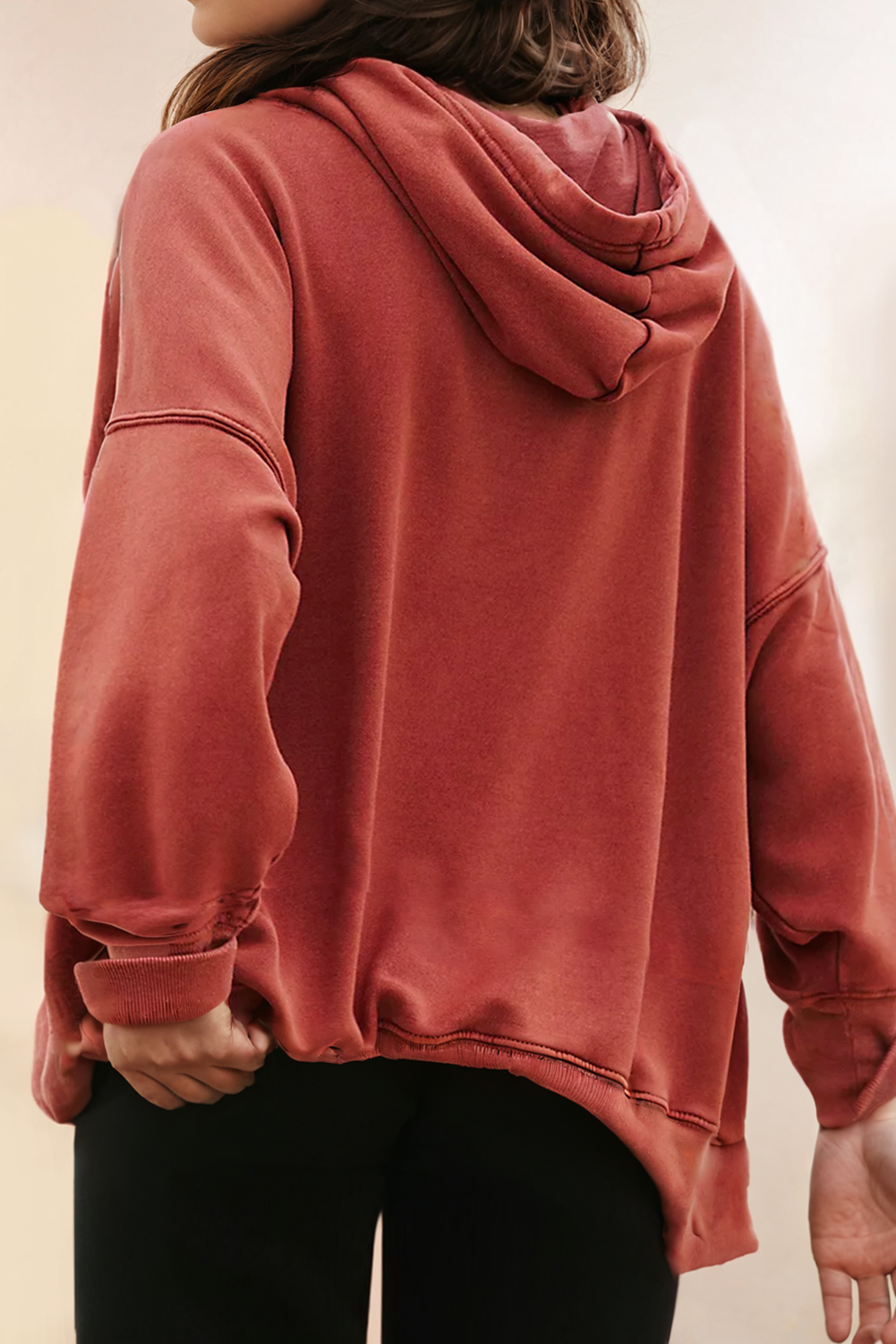 Drop Shoulder Pocketed Baggy Drawstring Hoodie