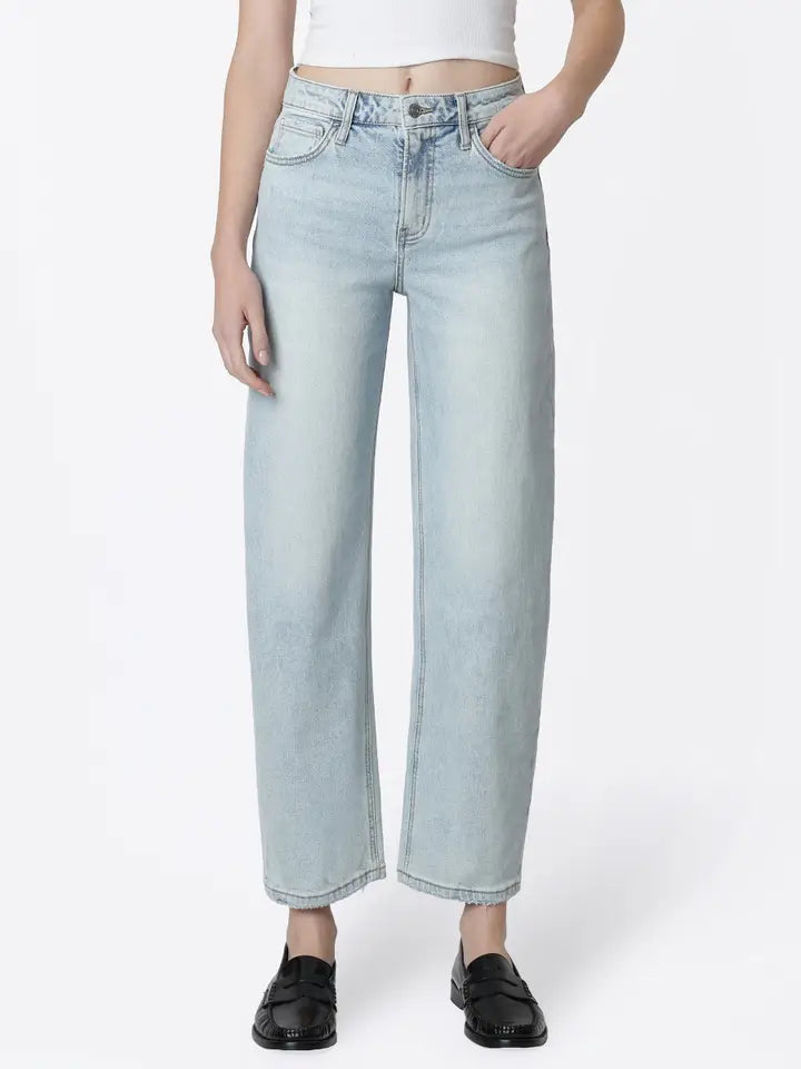 Sofie Super High Rise Light Wash Barrel Leg Jeans
