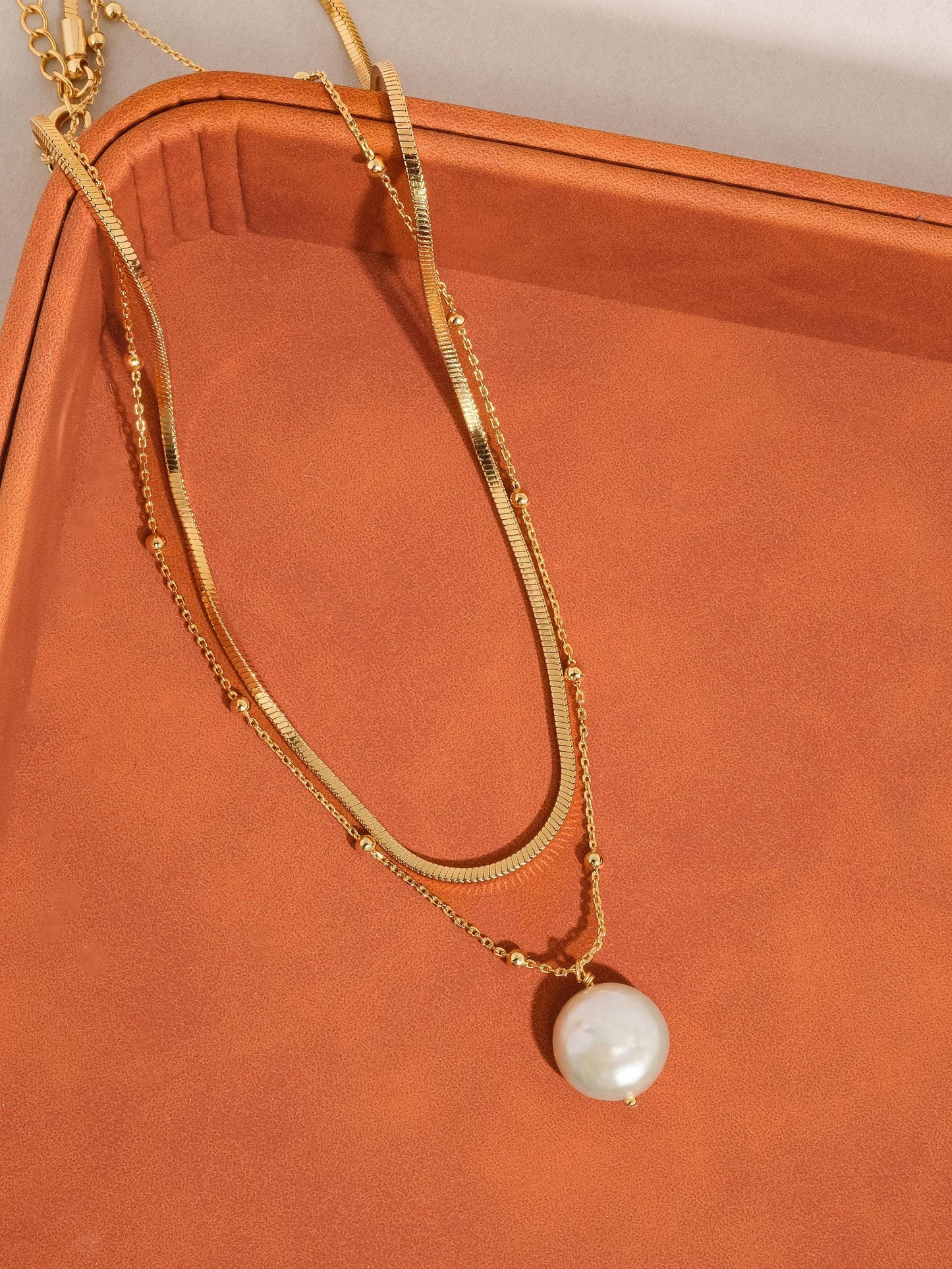 Bindi 18K Gold Layered Pearl Chain Necklace