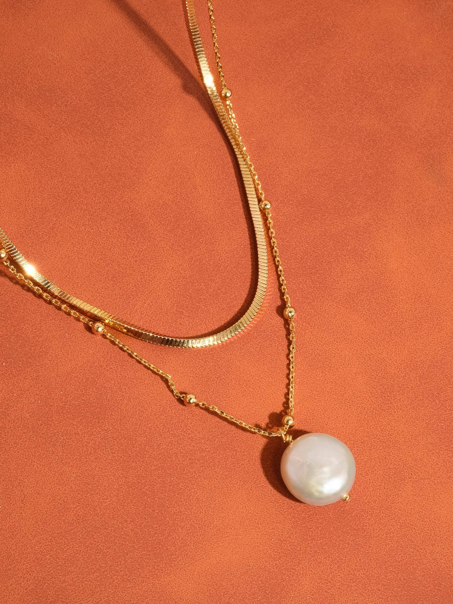 Bindi 18K Gold Layered Pearl Chain Necklace