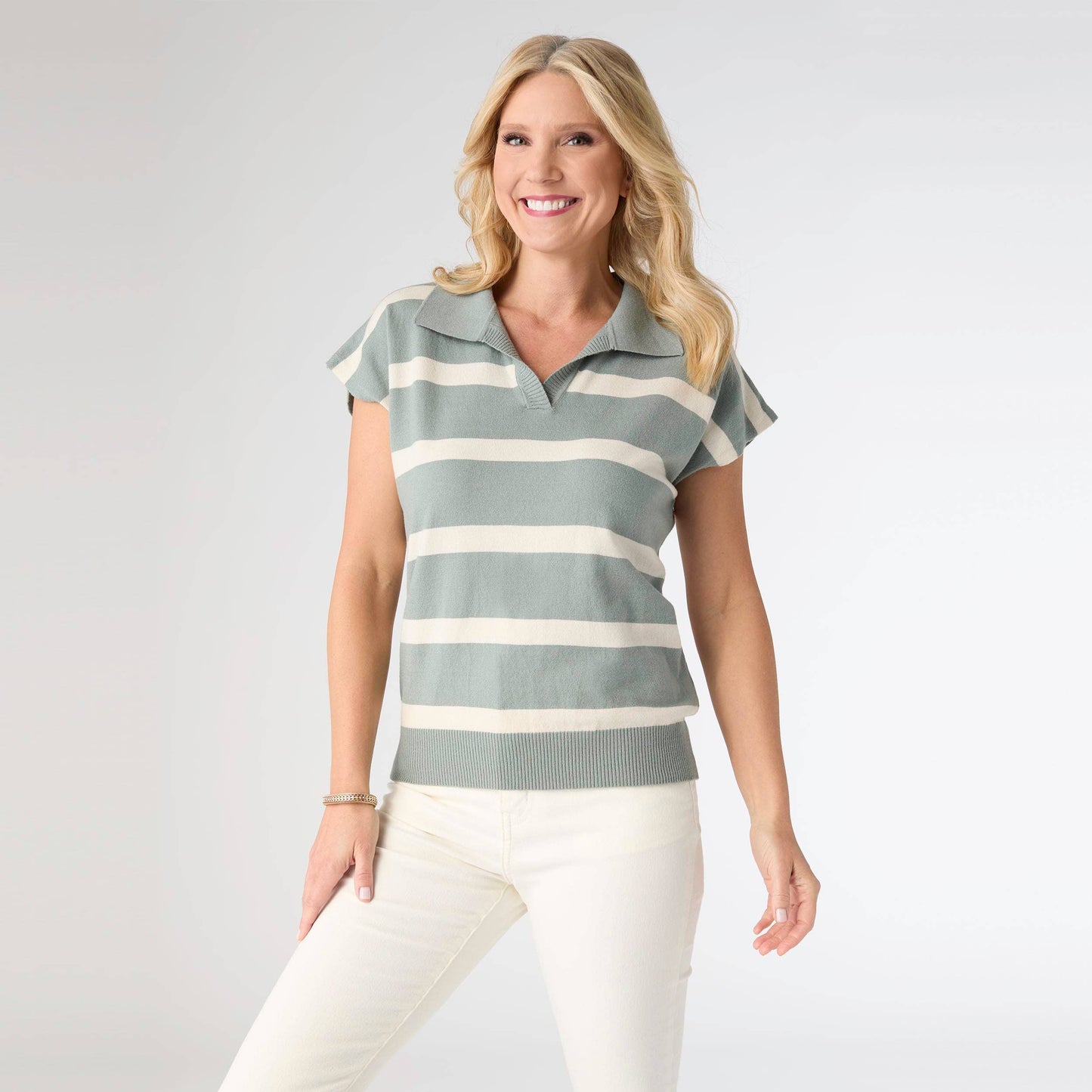 Cloud-9 Short Sleeve Striped V-Neck